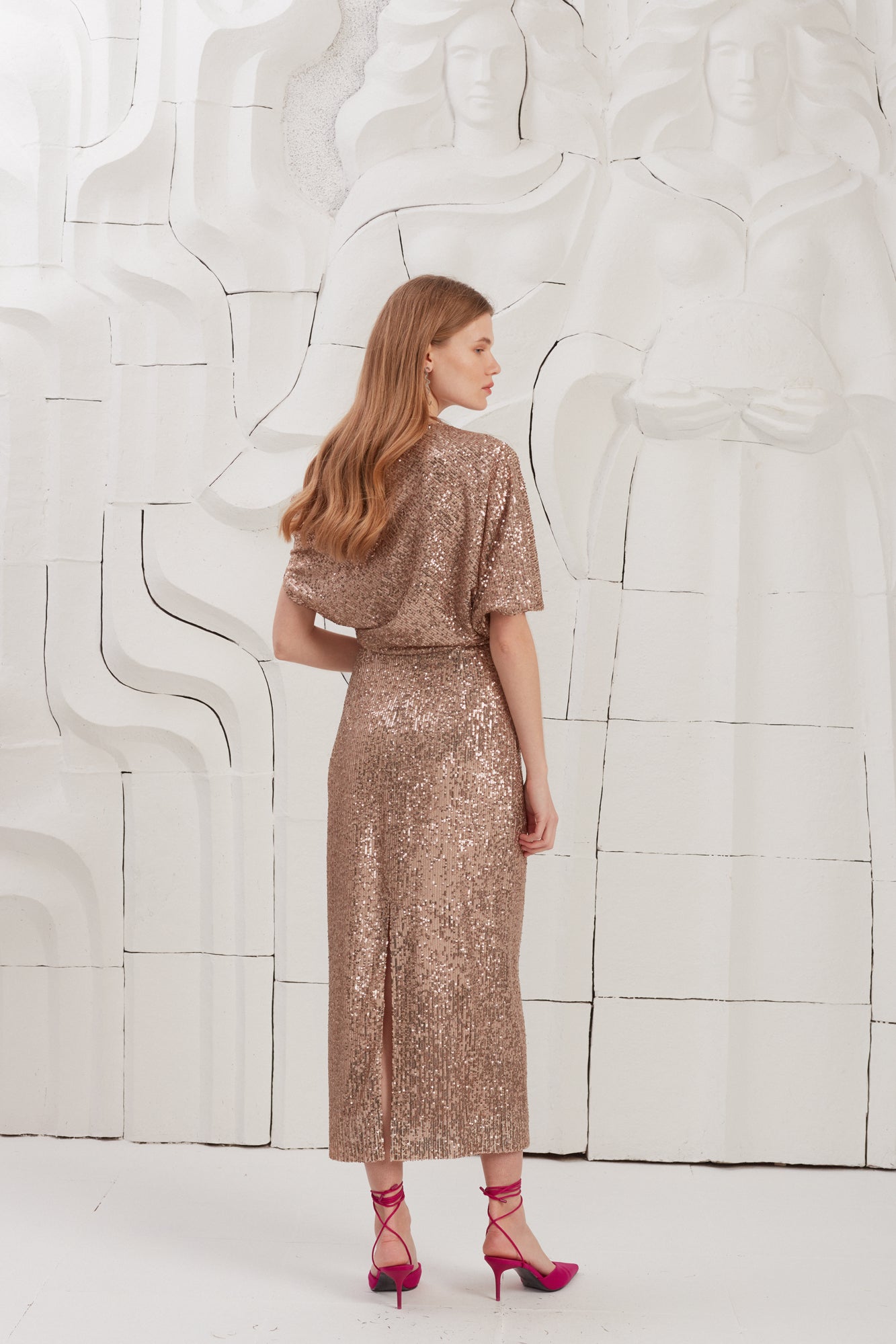 Nude sequin evening dress