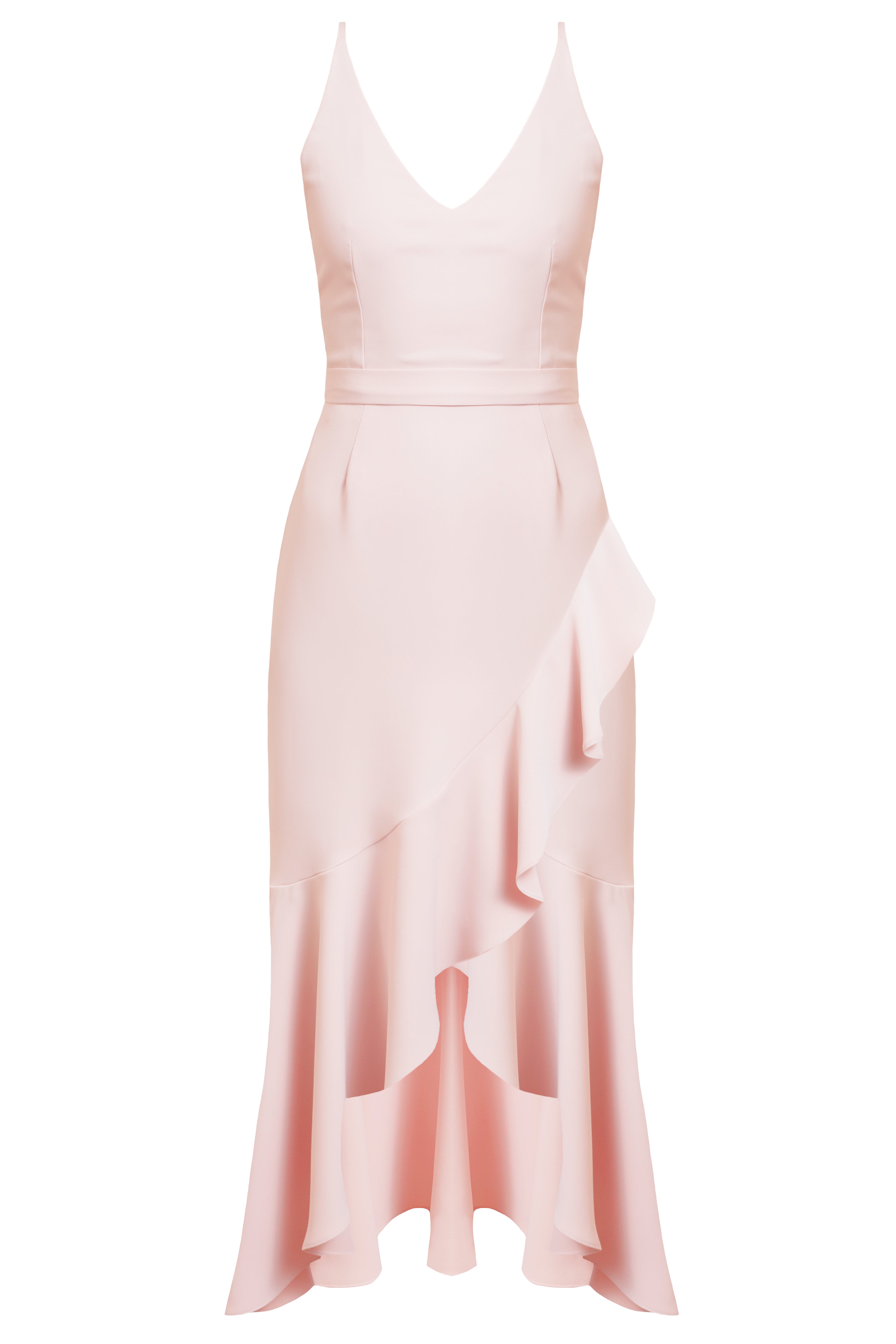 MAYA pastel pink bias frill midi dress