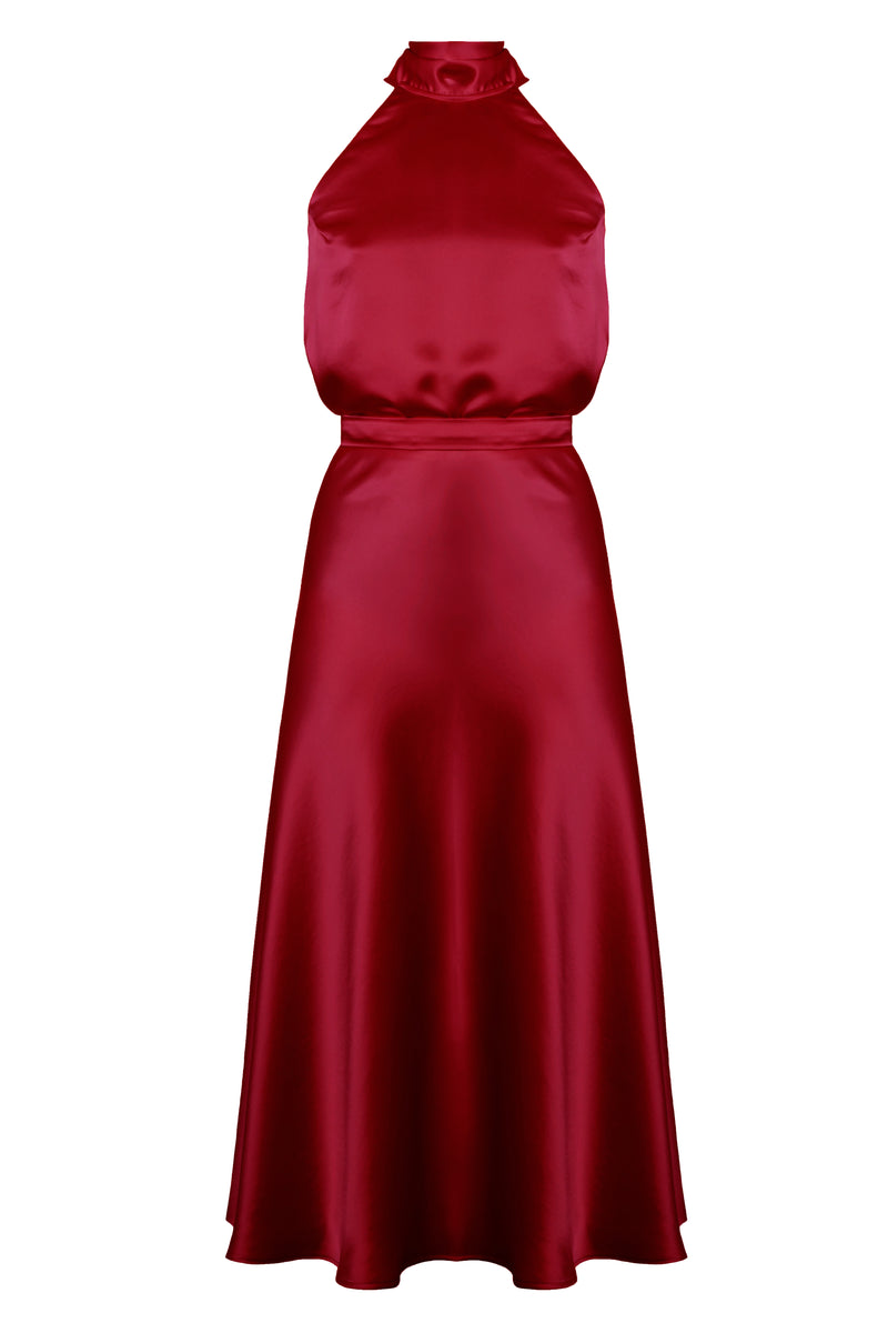 NOMA deep red midi cocktail dress with back ribbons