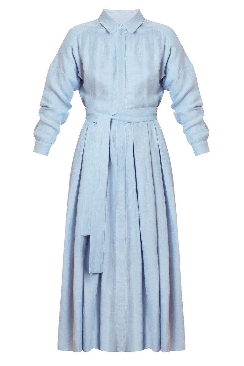 DYSANIA light blue pleated midi shirt dress