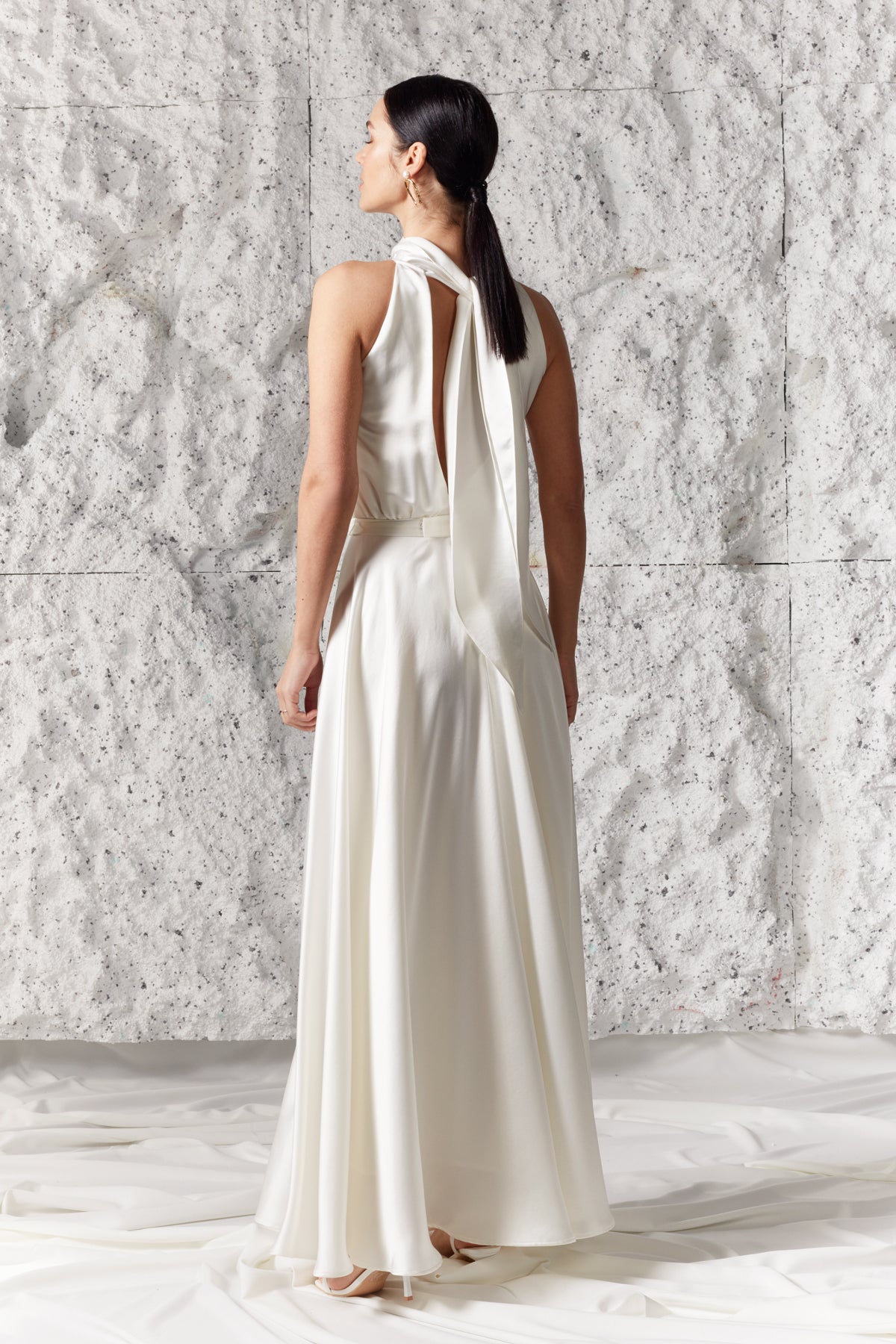 NOMA wedding dress bridal dress halter neck satin maxi dress with back ribbons