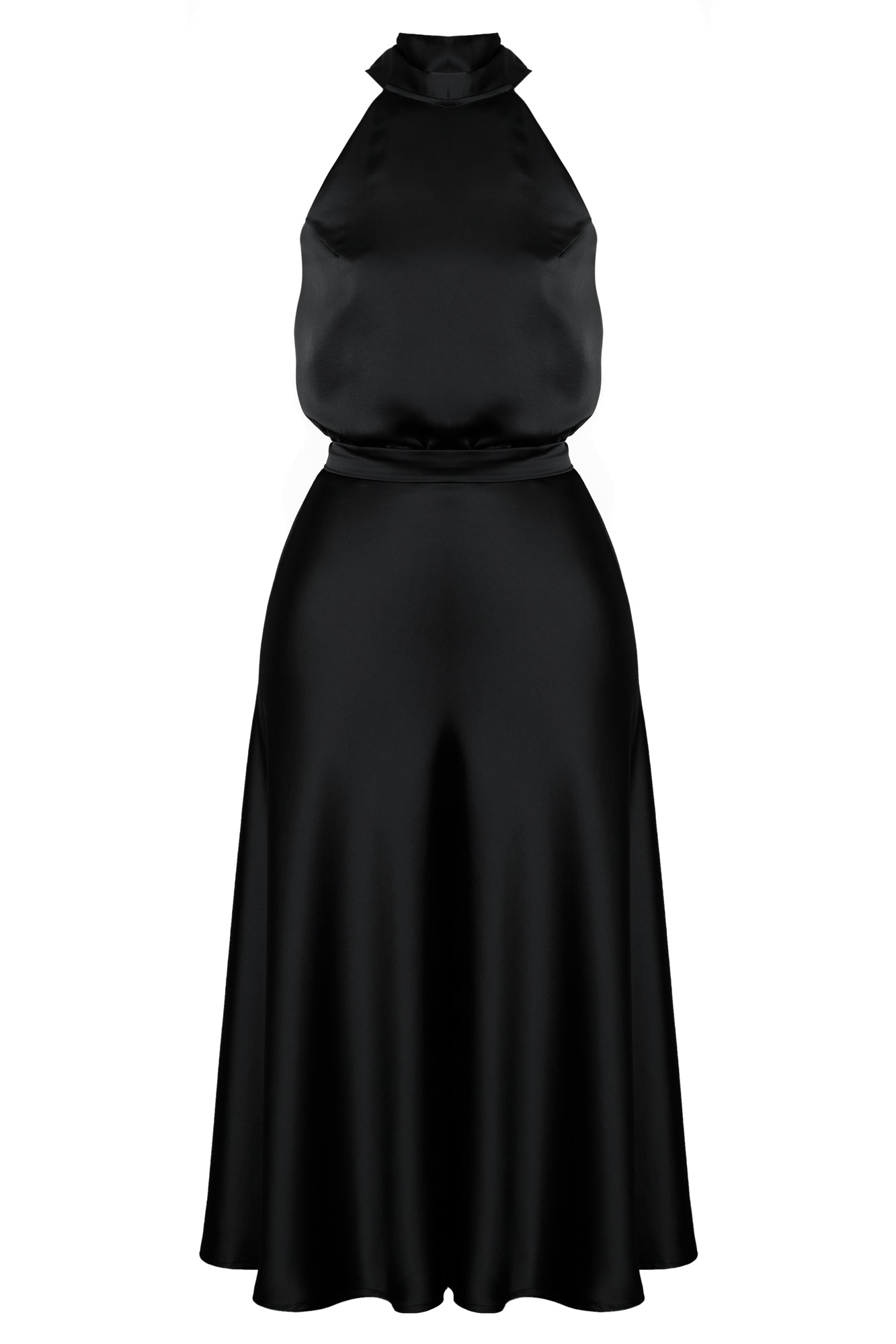 NOMA black satin midi cocktail dress