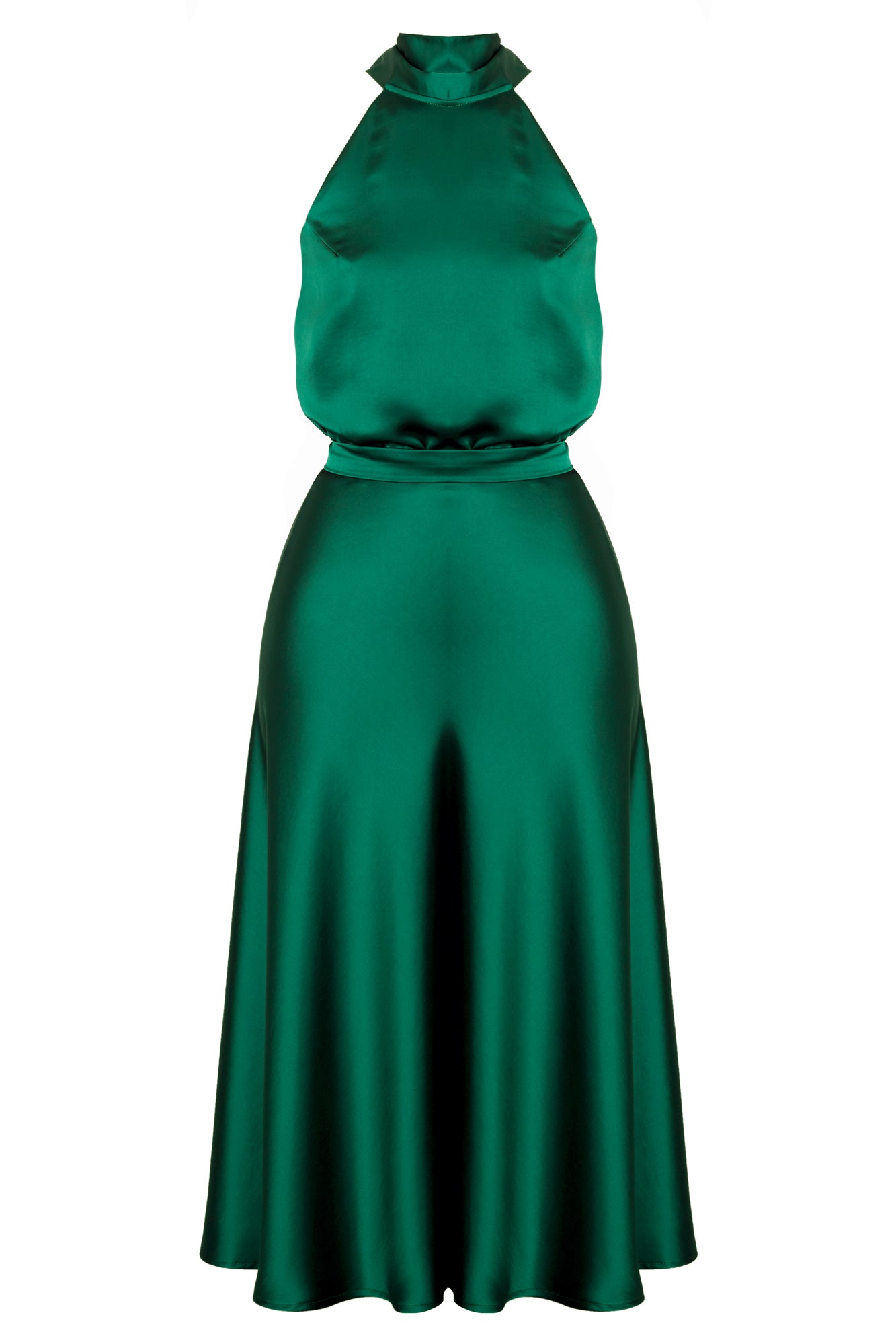 NOMA green satin midi cocktail dress