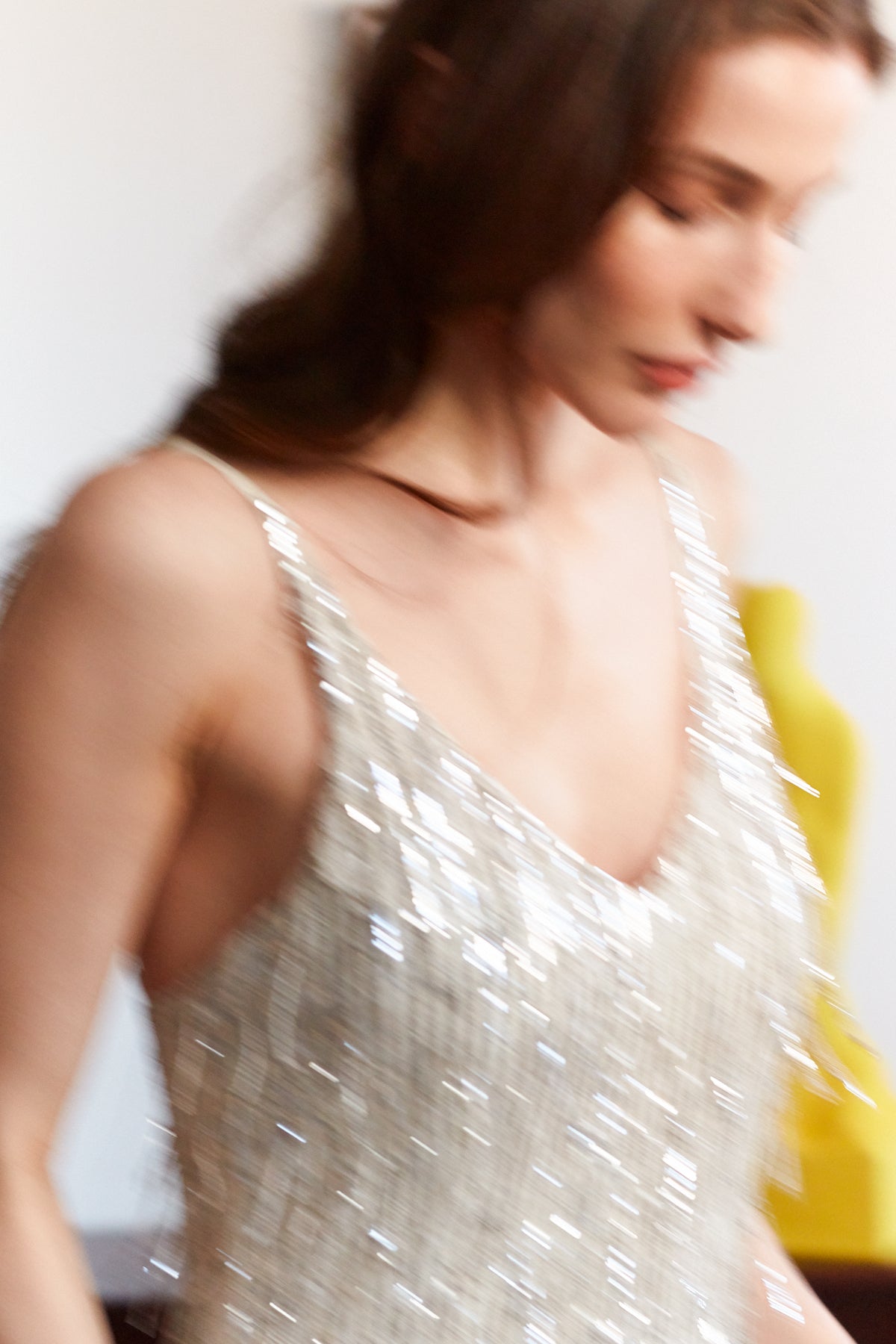 PAMELA Silver Sequin Fringe Midi Slip Dress 