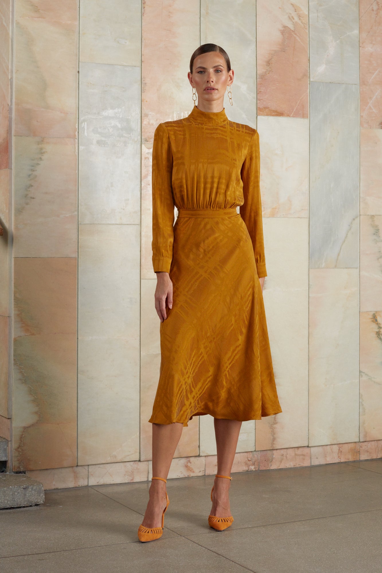 Orange midi turtlneck dress ROMEE