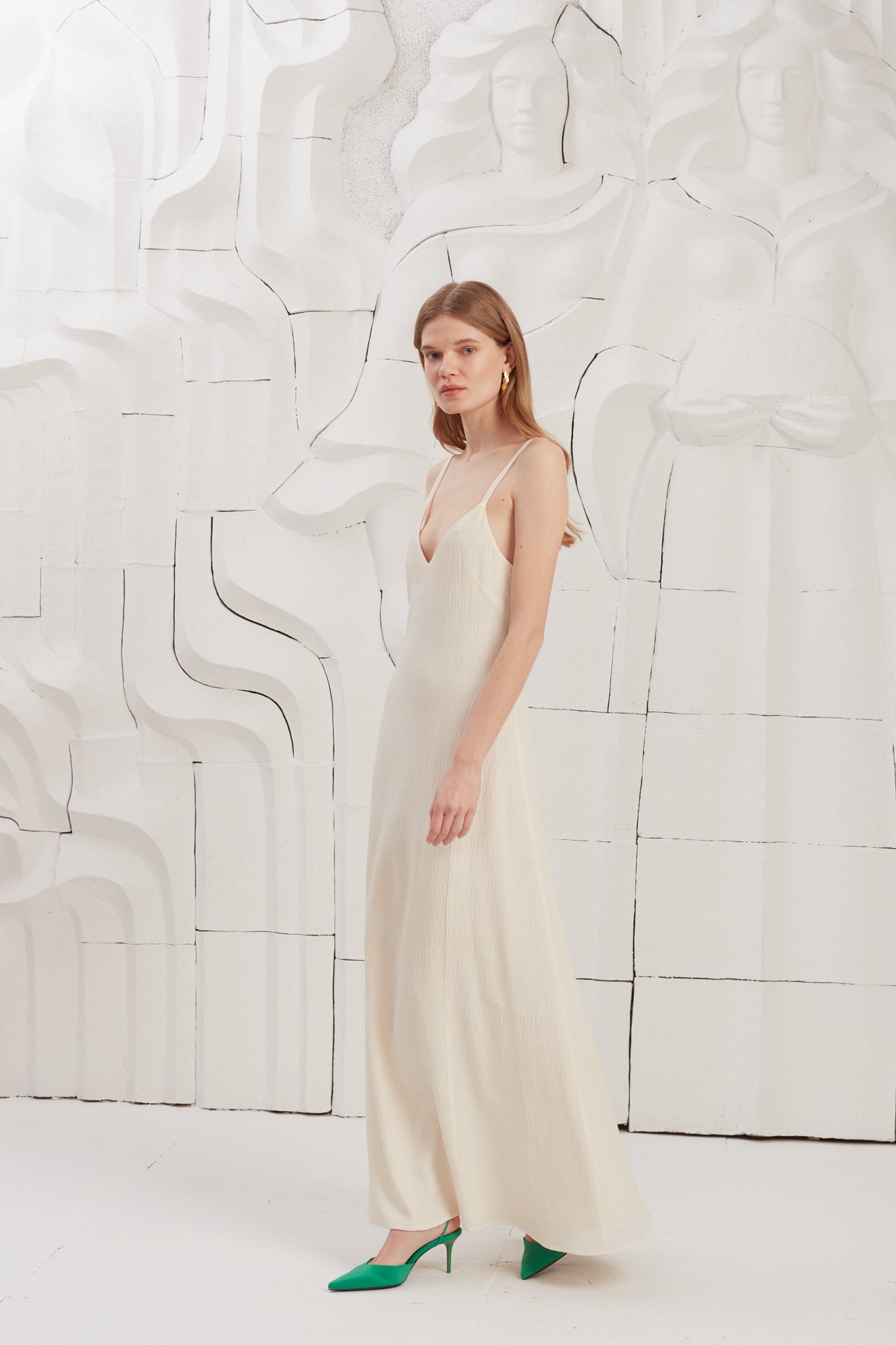 SILVA White Textured Silk Fabric Open Back Maxi Dress