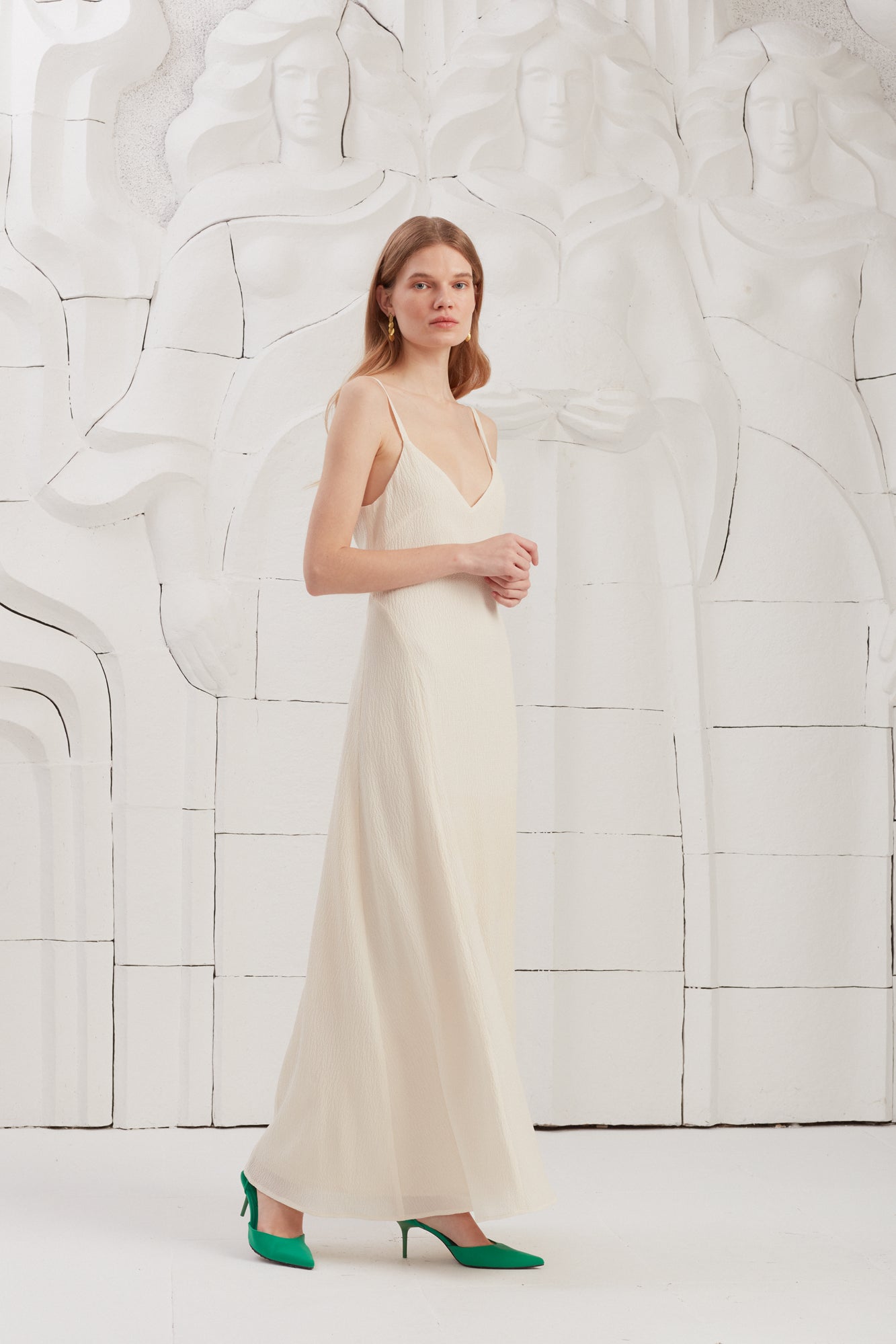 SILVA White Textured Silk Fabric Open Back Maxi Dress