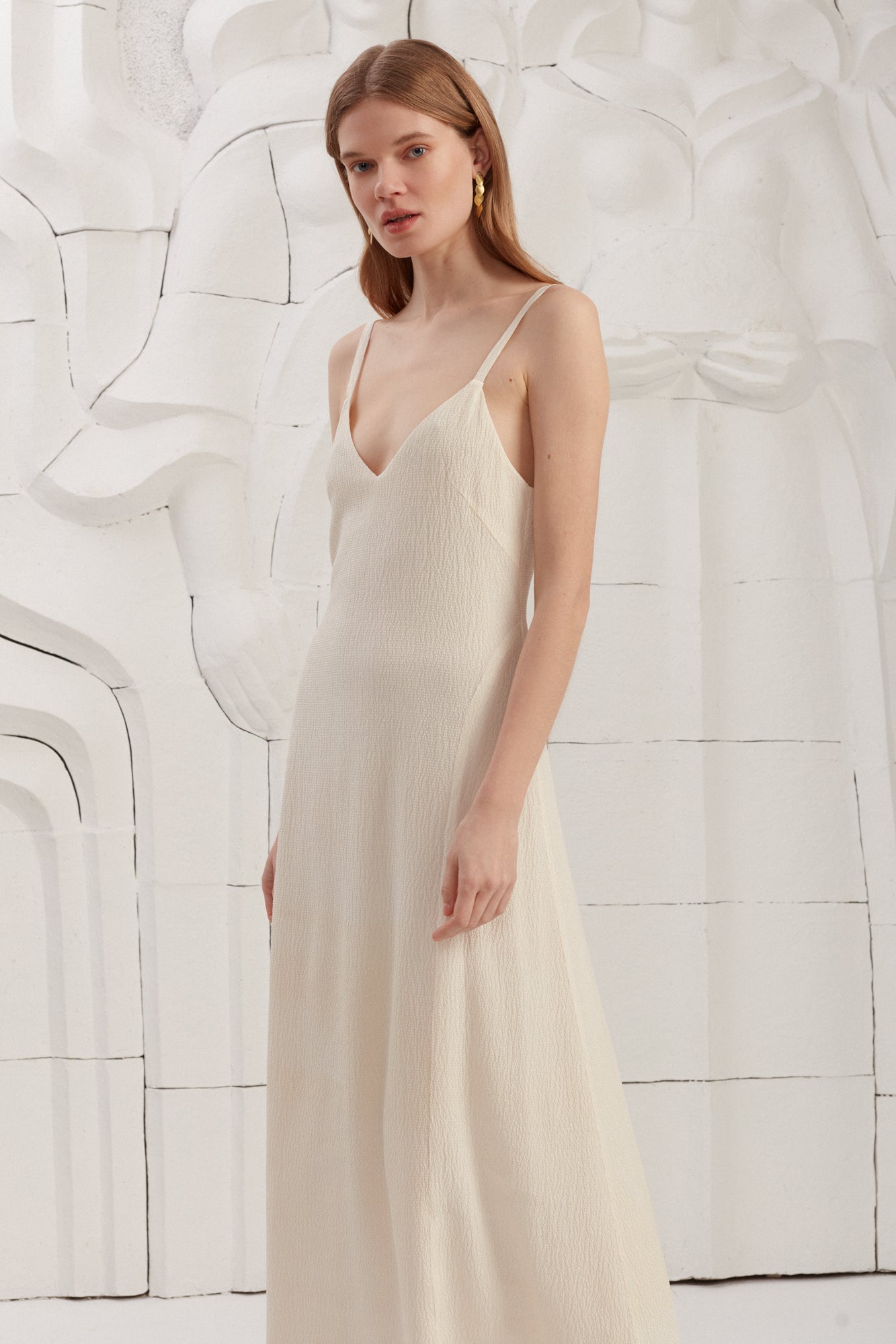 SILVA White Textured Silk Fabric Open Back Maxi Dress