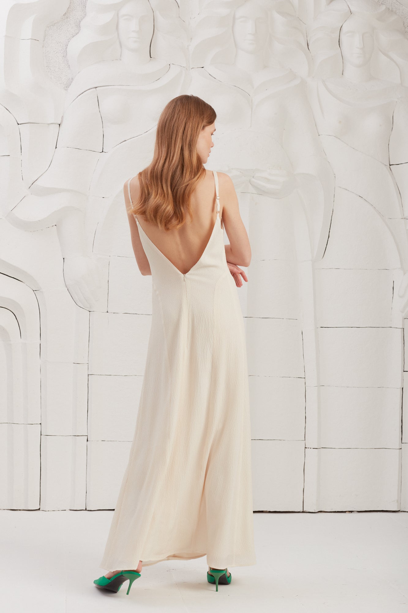 SILVA White Textured Silk Fabric Open Back Maxi Dress