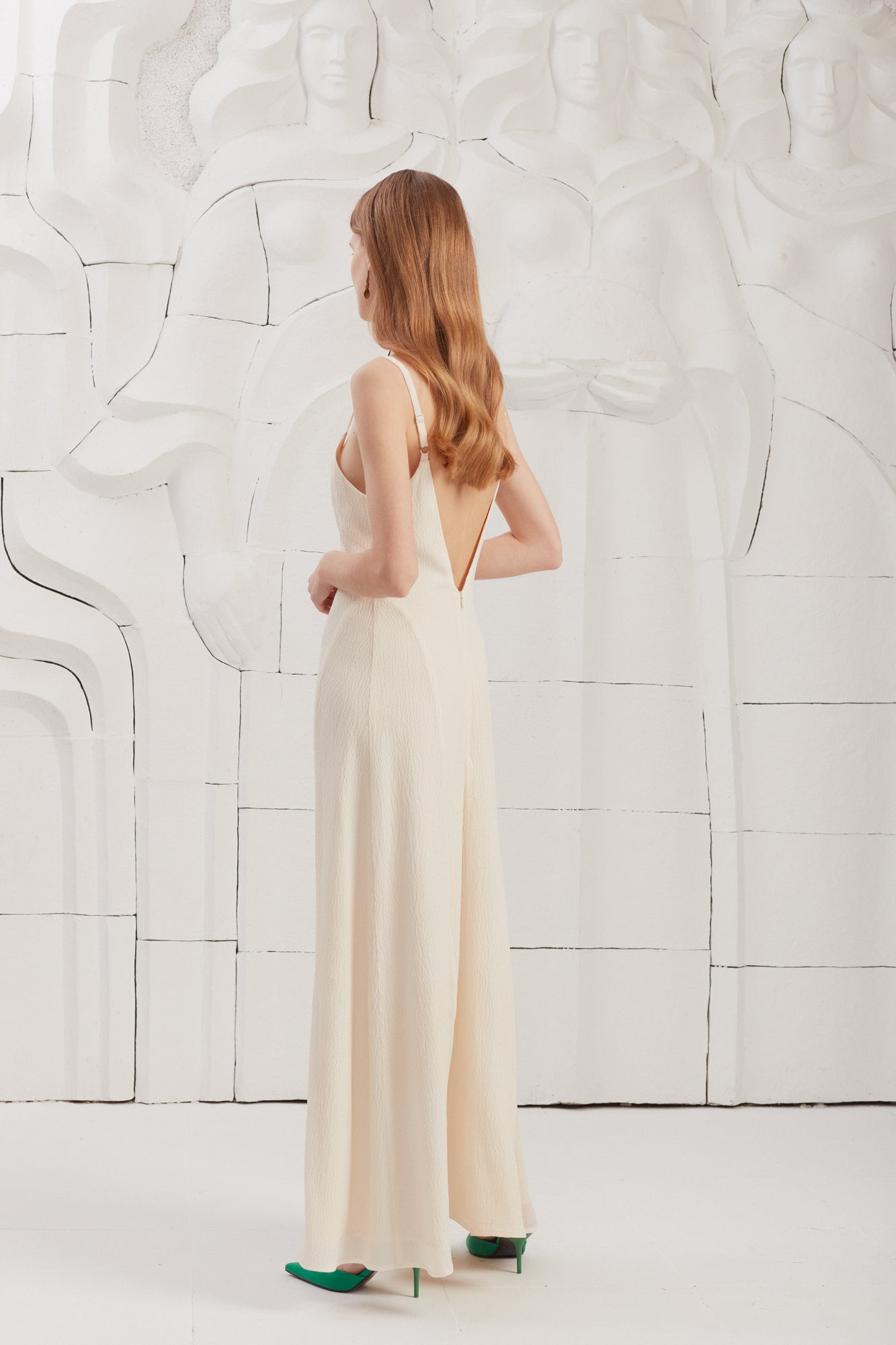 SILVA White Textured Silk Fabric Open Back Maxi Dress