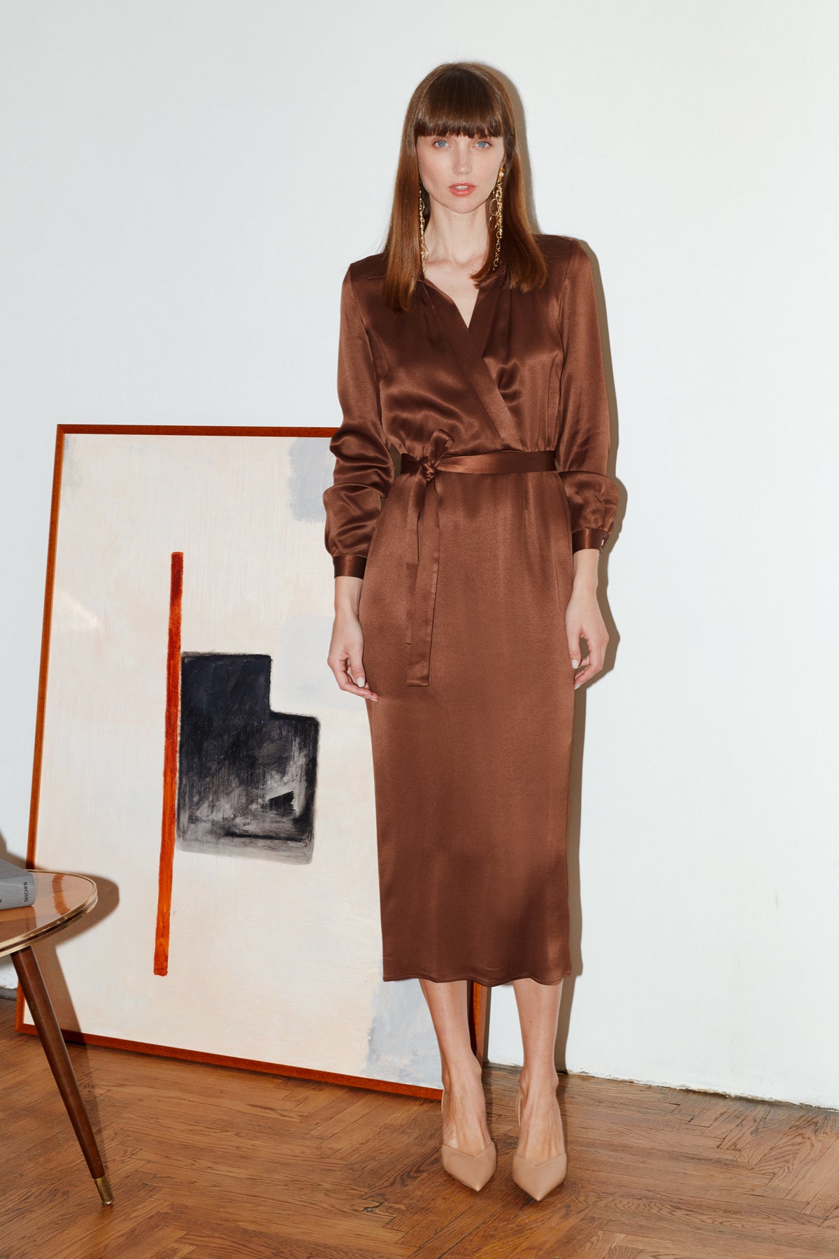 Siena Dark Brown Midi Shirt Dress With Pencil Skirt