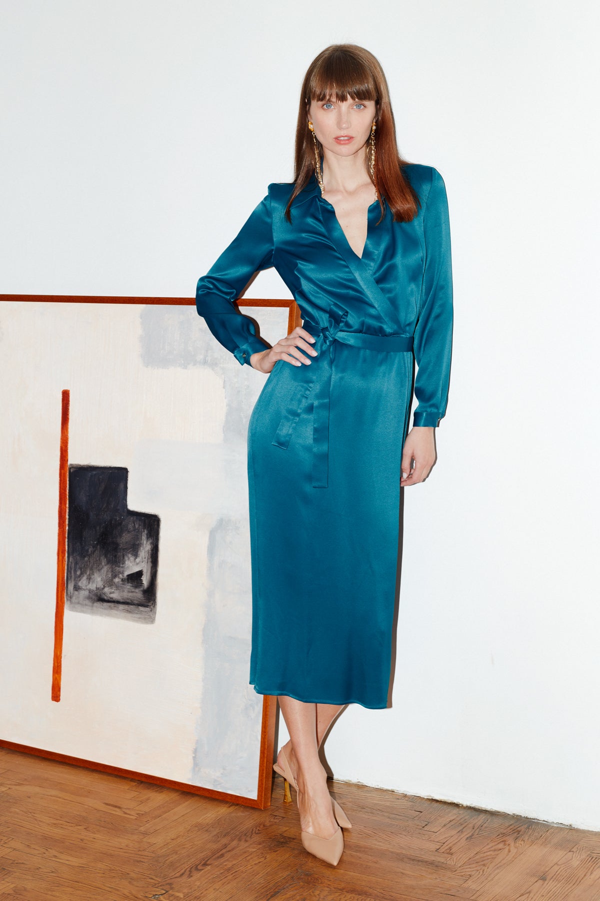 Siena Teal Blue Midi Shirt Dress With Pencil Skirt