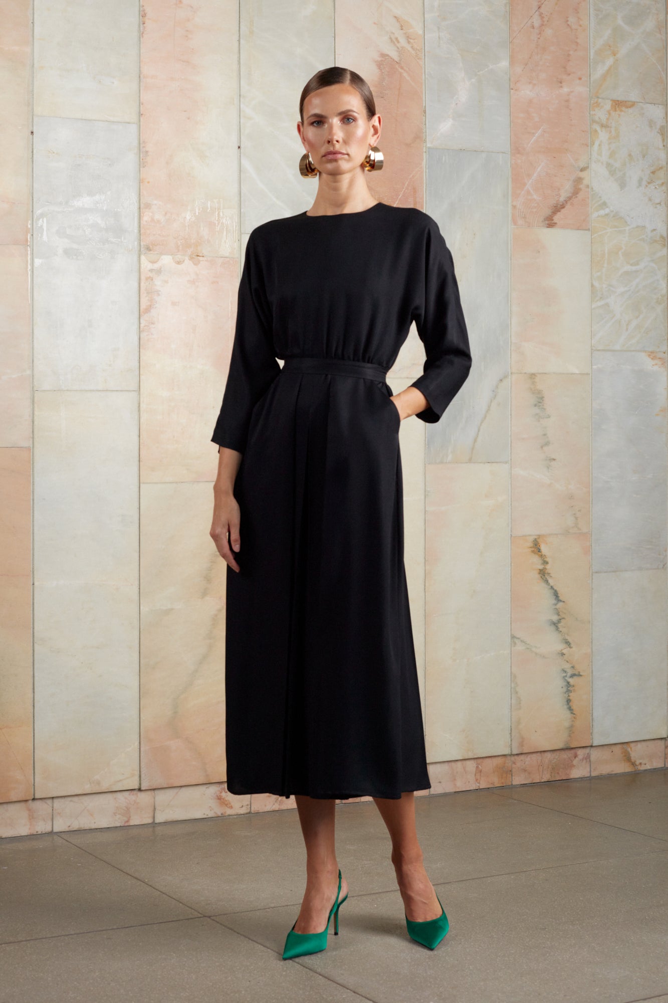 Black pleated dress with pockets TILDA