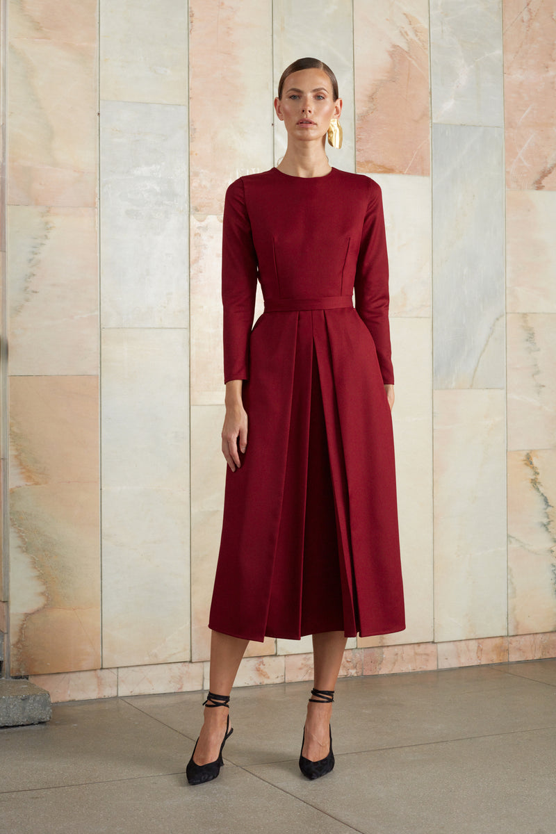 Red classic pleated skirt dress TILDA