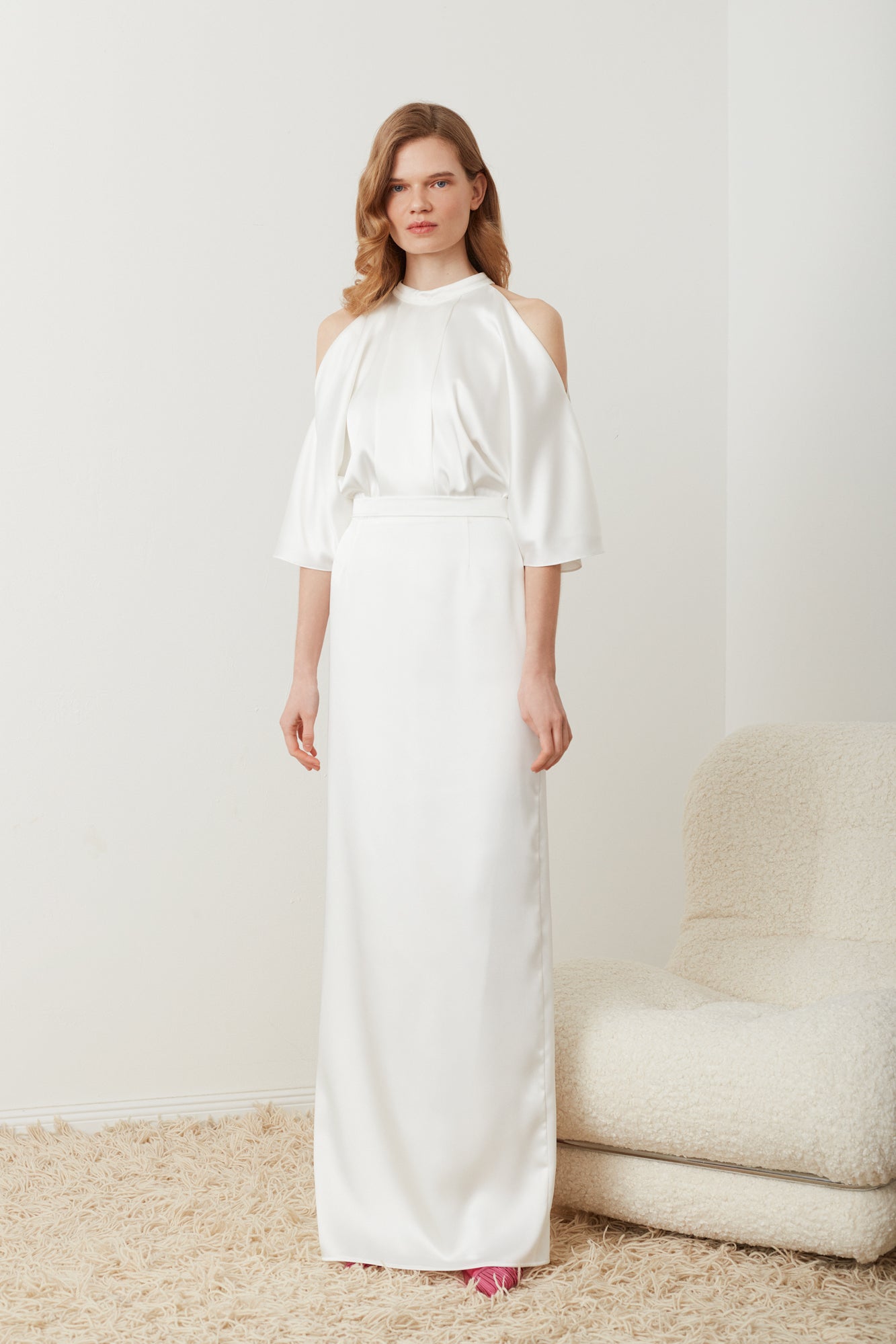 DEVA white cold shoulder maxi wedding dress