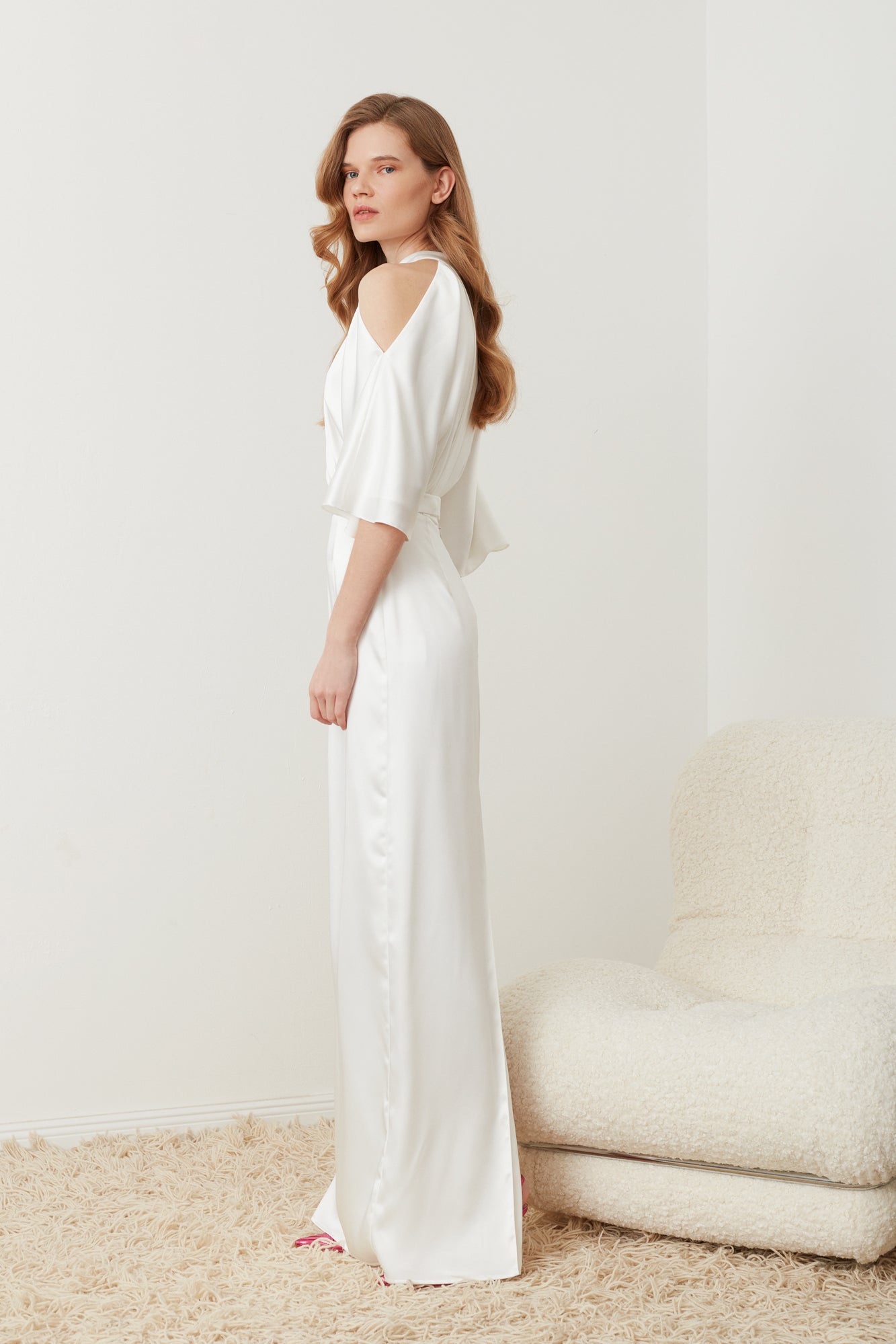 DEVA white cold shoulder maxi wedding dress