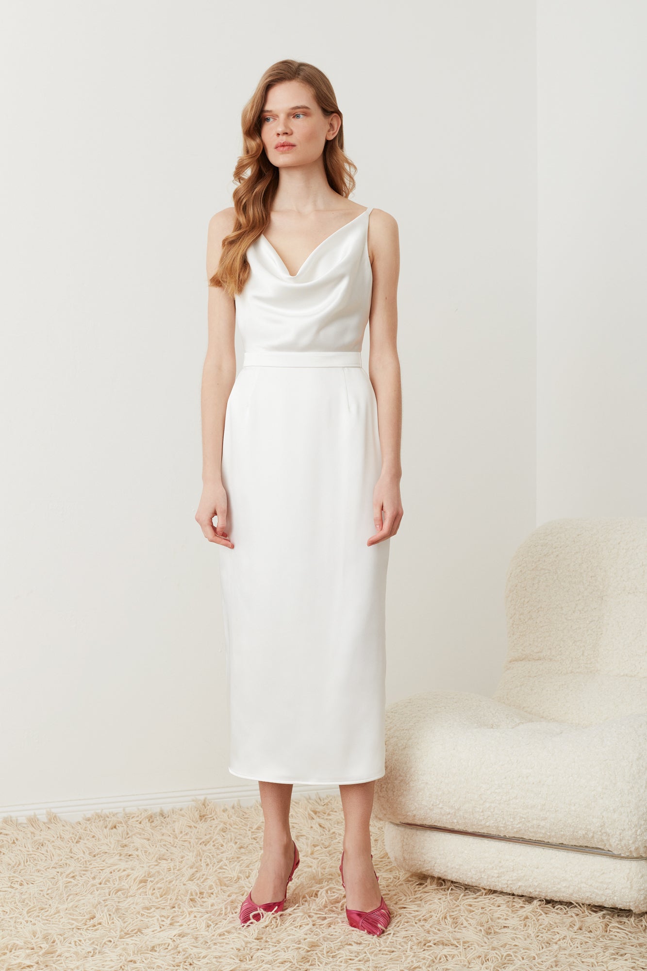Elegant minimal midi bridal dress