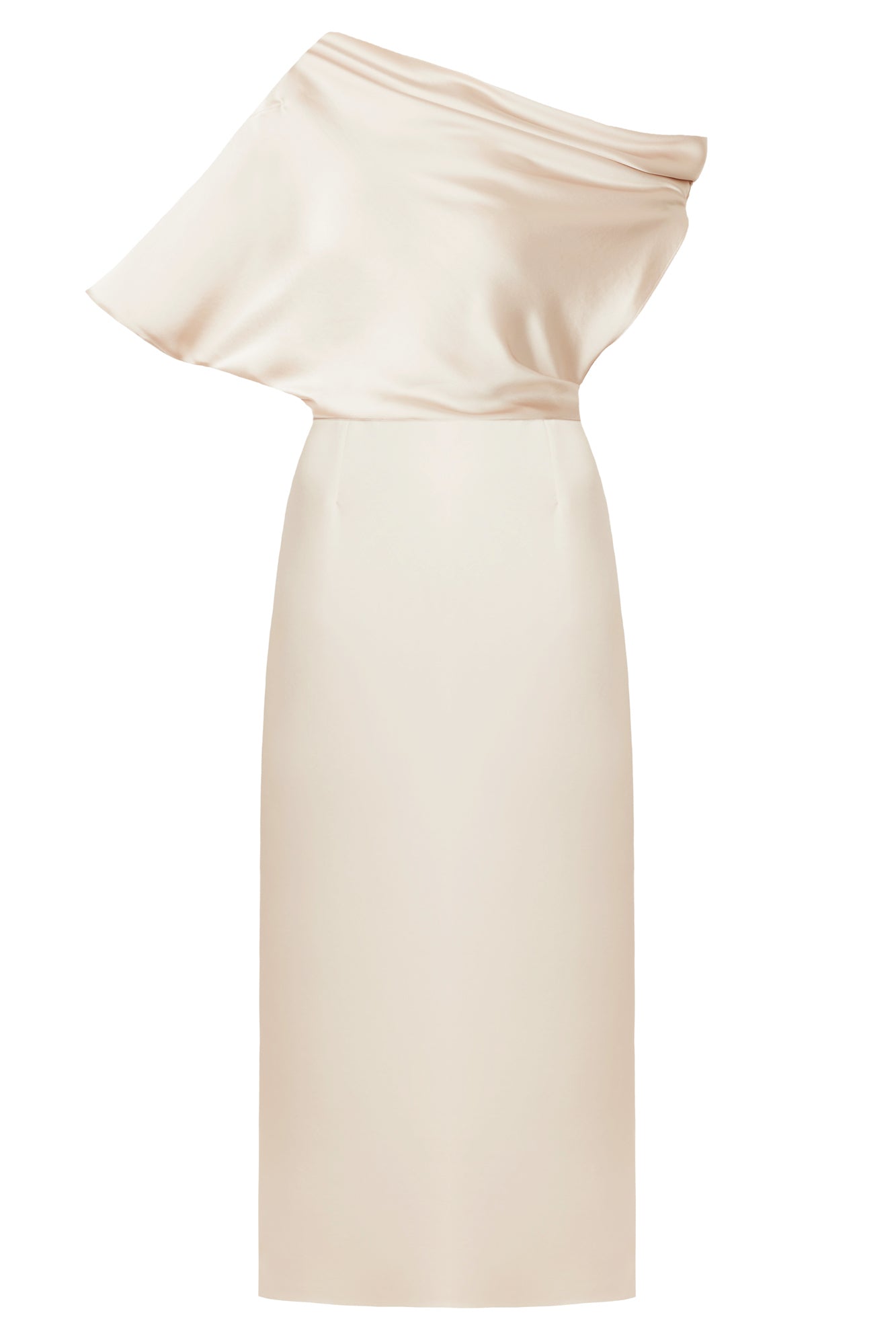 Handmade Champagne satin asymmetric midi dress ILENE