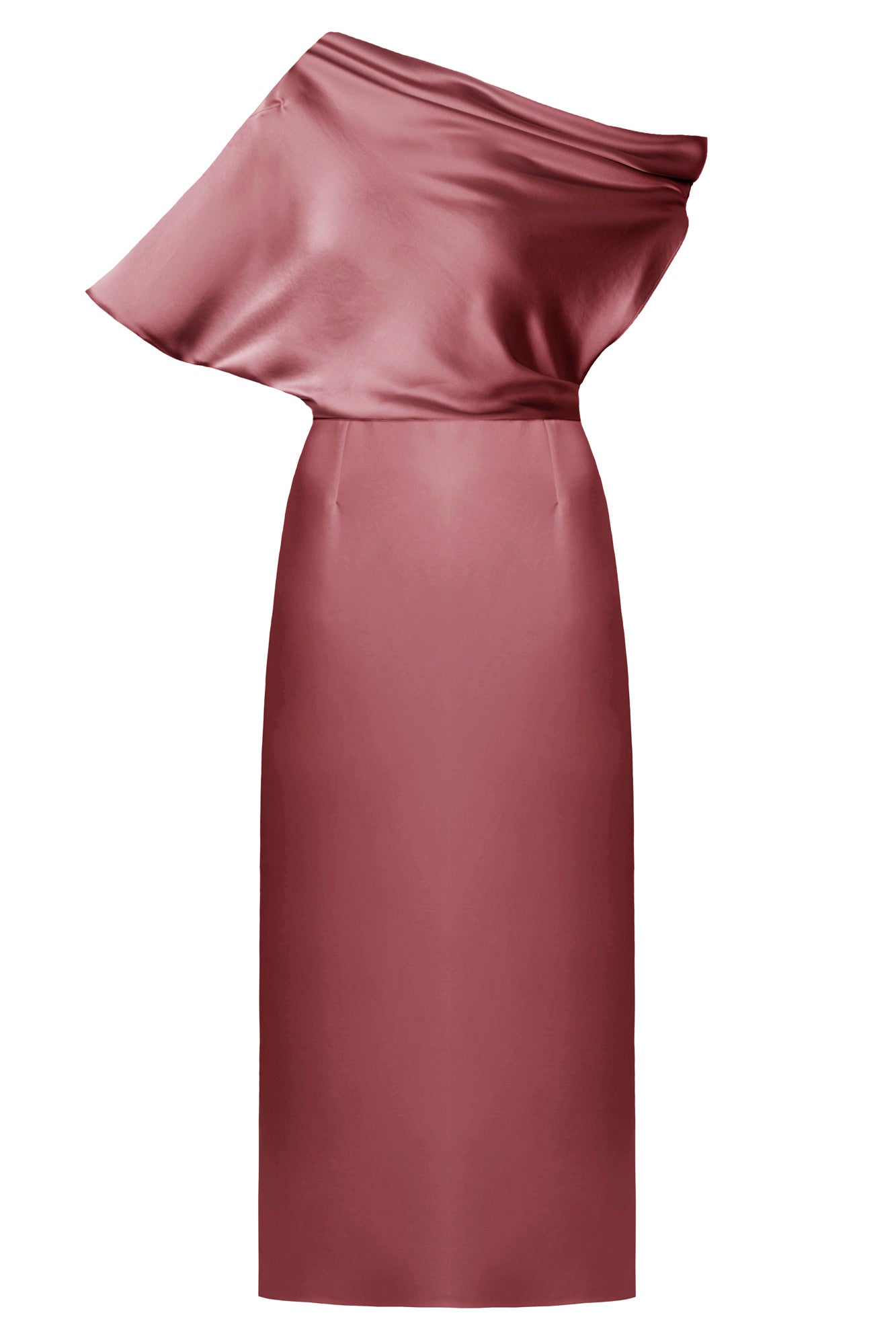 ILENE fire brick satin asymmetric midi dress