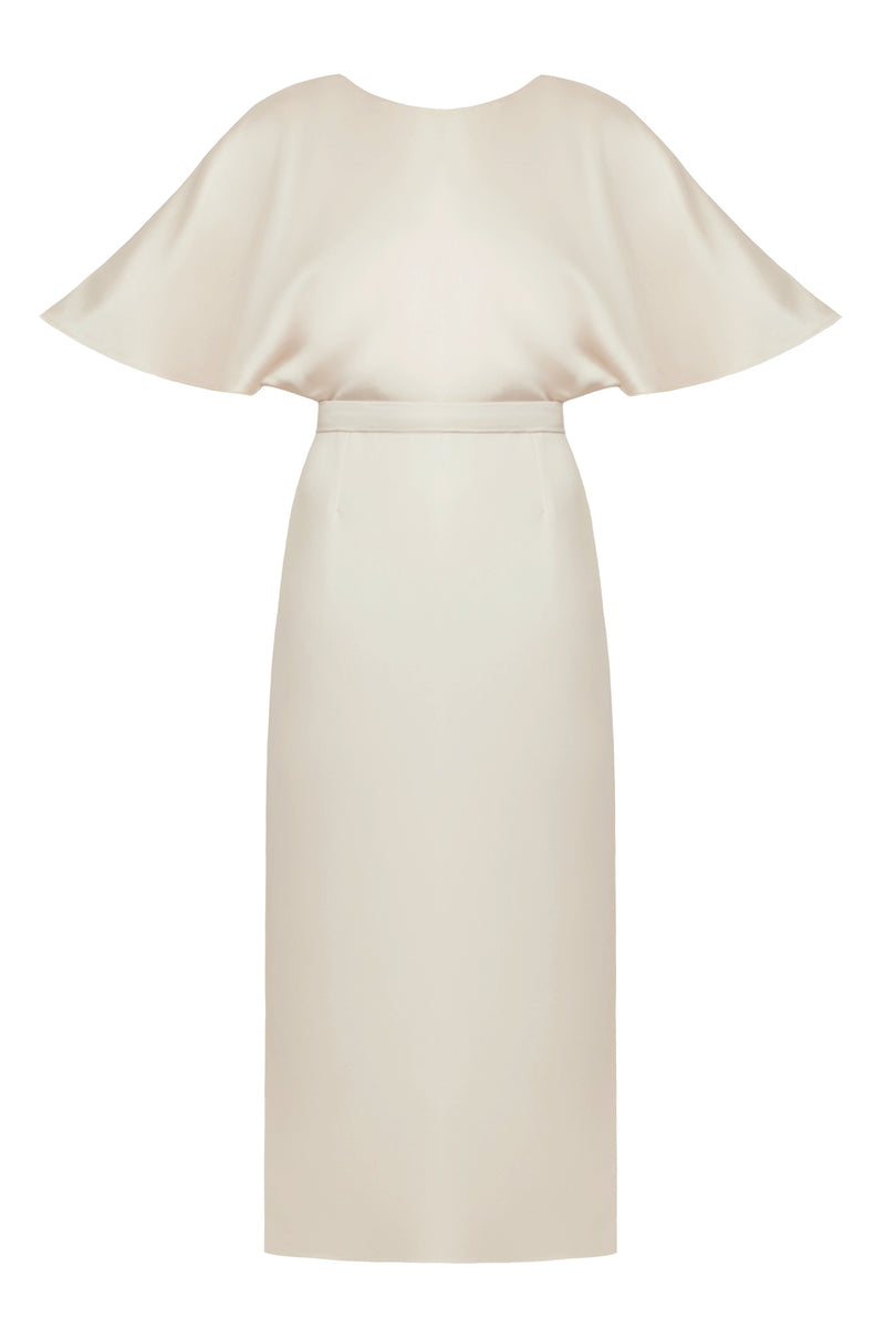GINA champagne midi dress with butterfly sleeves