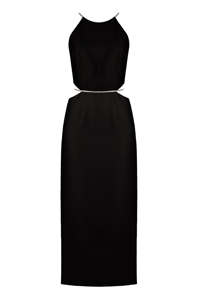 Black midi dress with waist cut outs