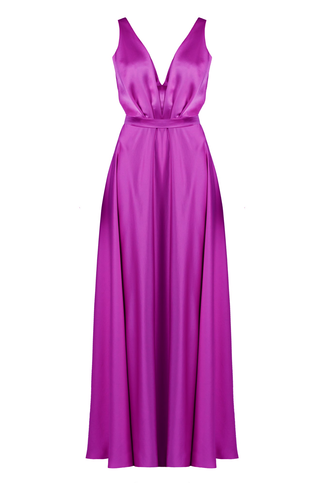 V neck flowing fuchsia dress