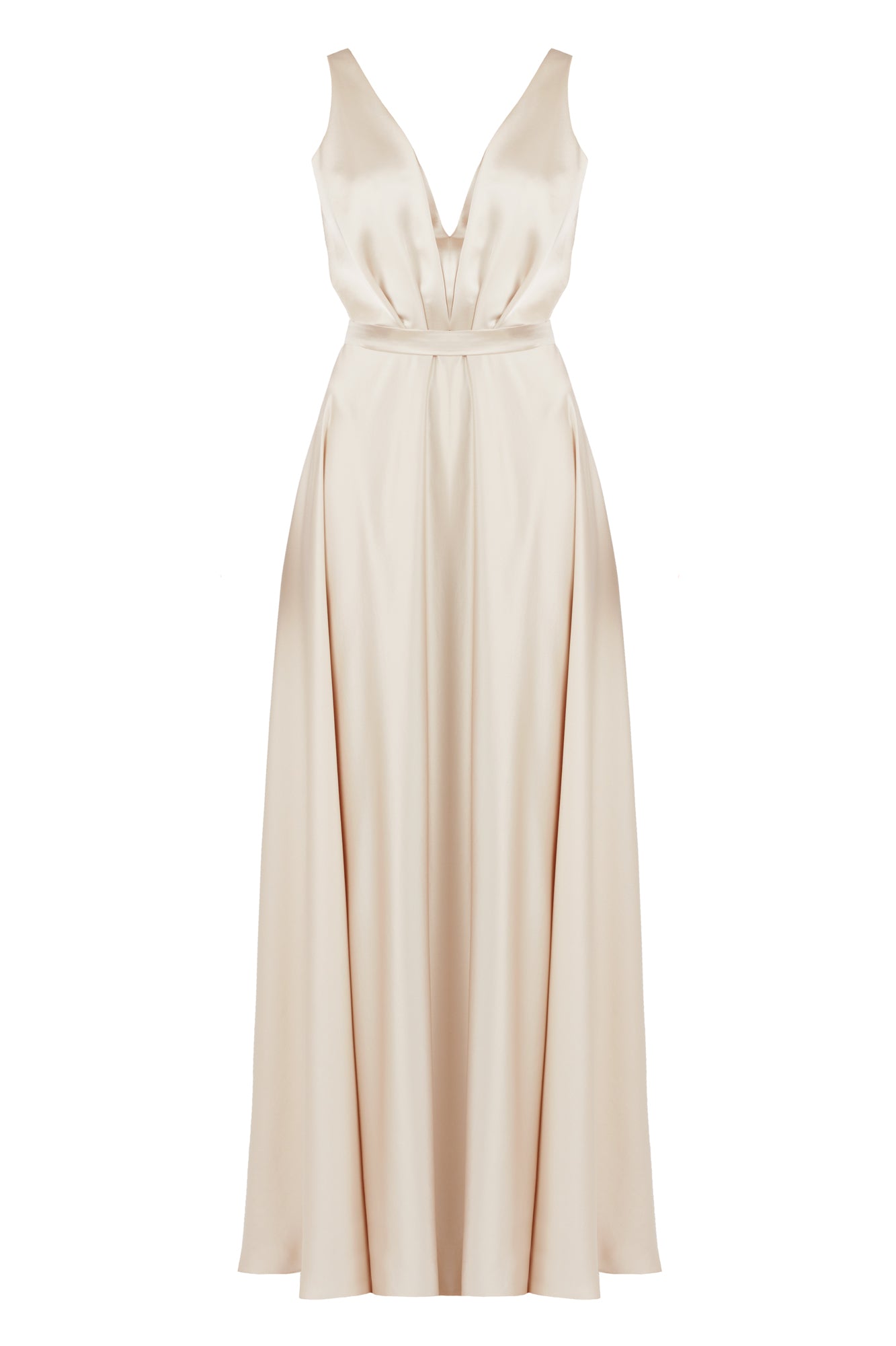 beige satin wedding dress