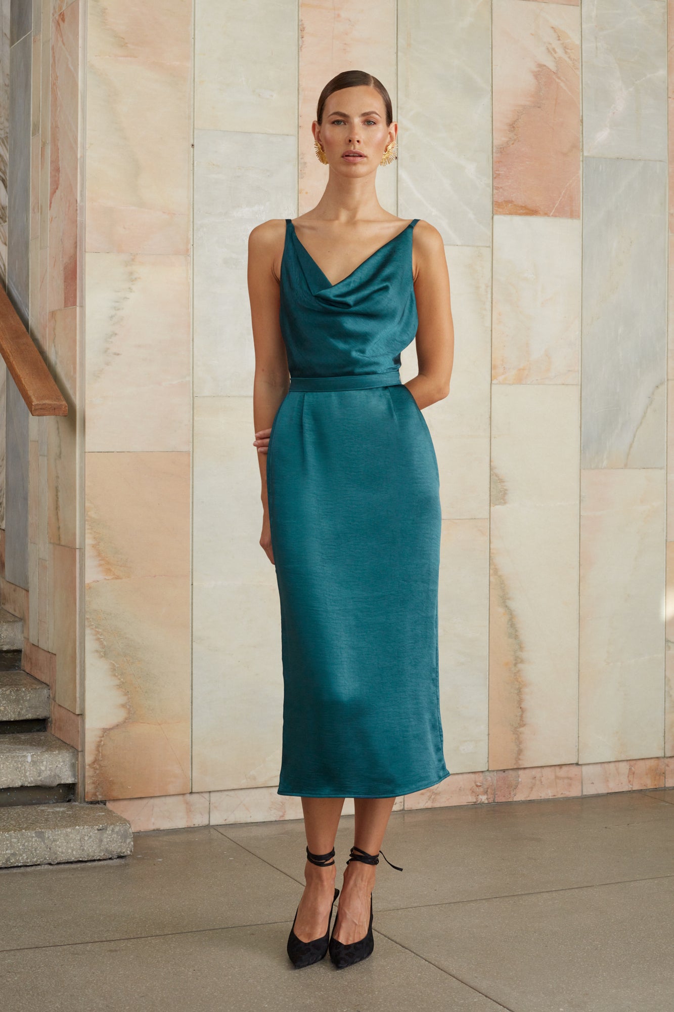 Teal blue satin dress KAMEA UNDRESS - Main Image