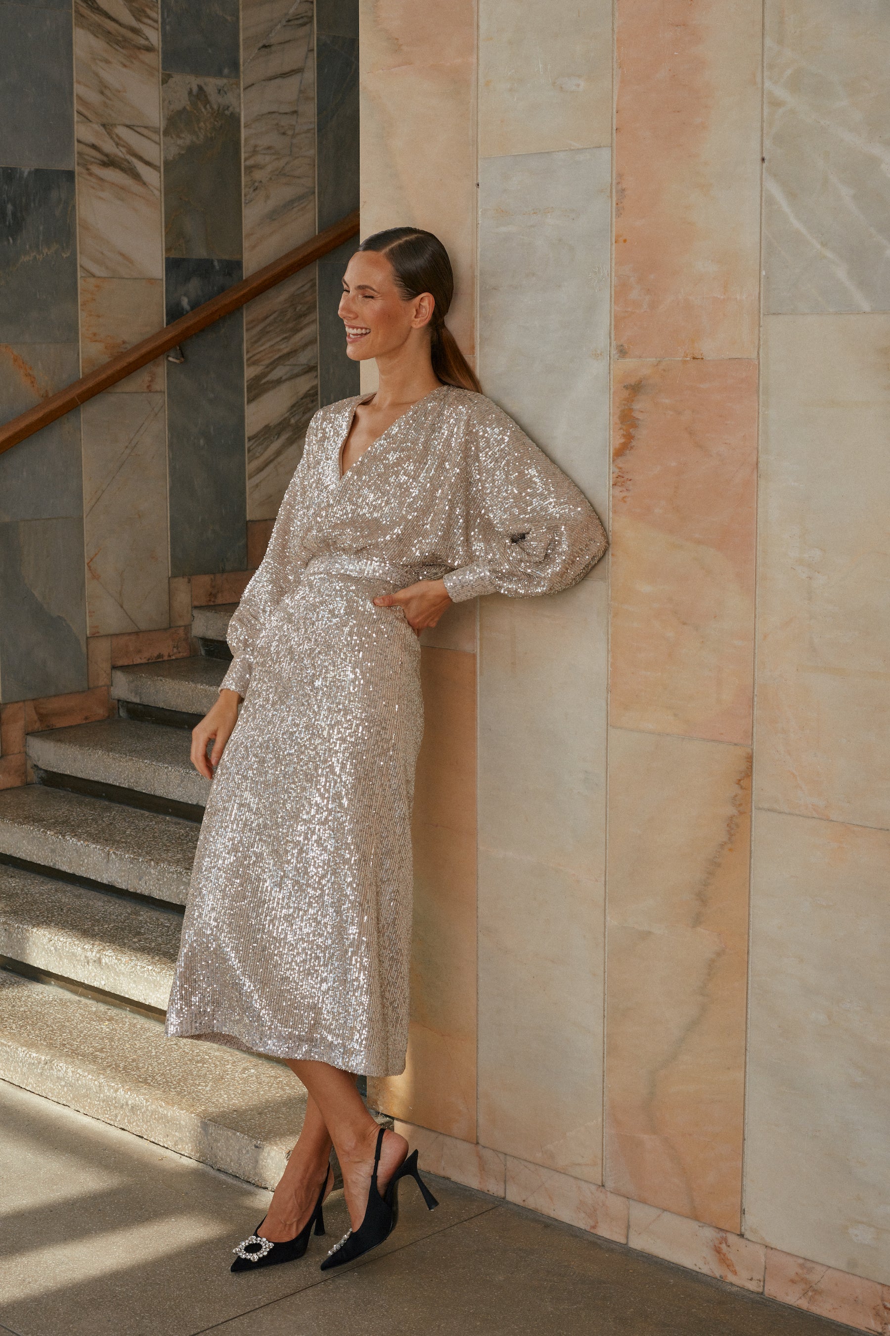 Silver Sequin Long Sleeve Dress EVE | UNDRESS Silver Sequin Long Sleeve Dress EVE | UNDRESS