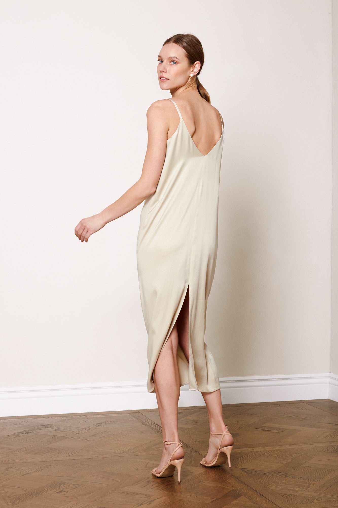 MALIKA beige maxi slip dress