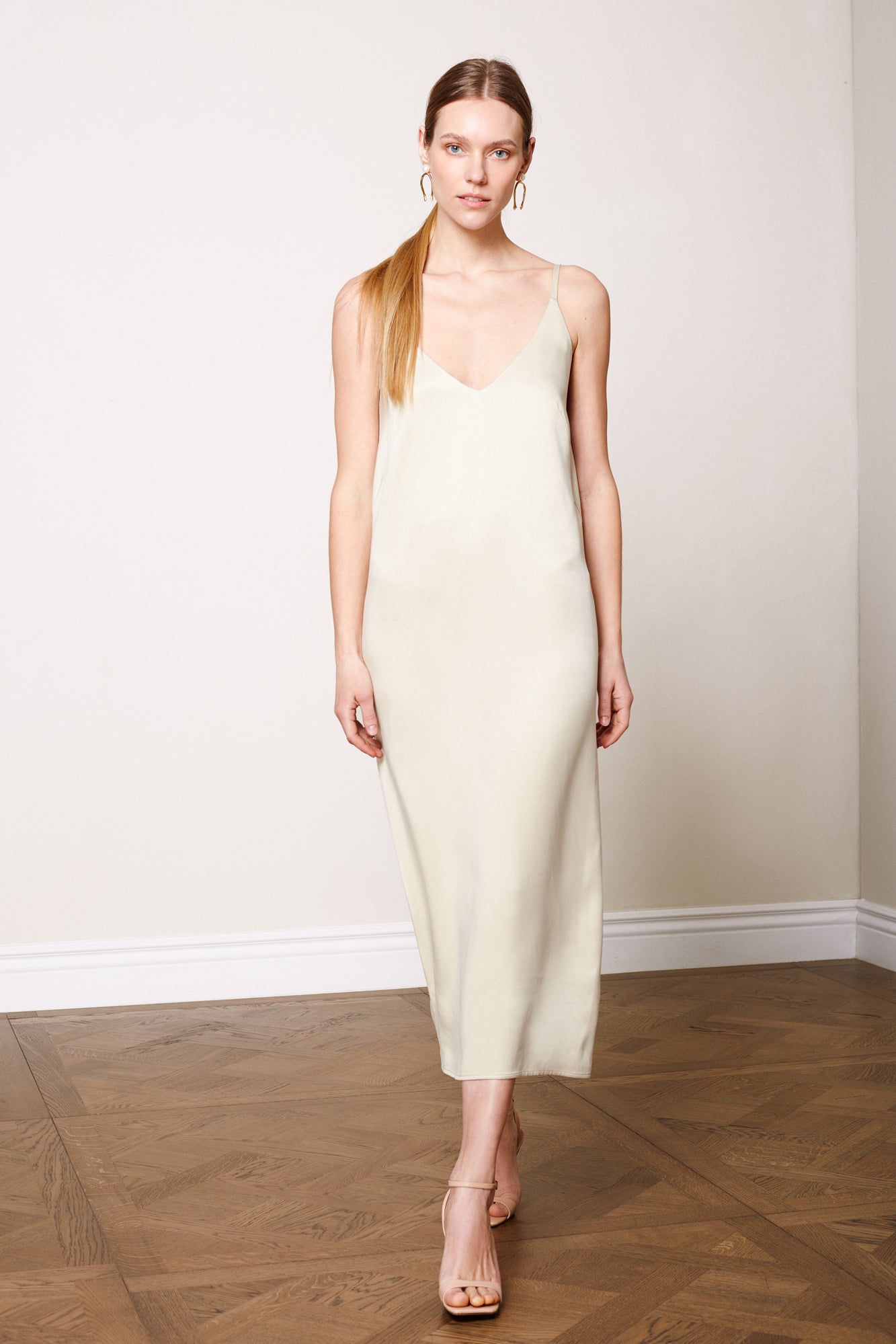 MALIKA beige maxi slip dress