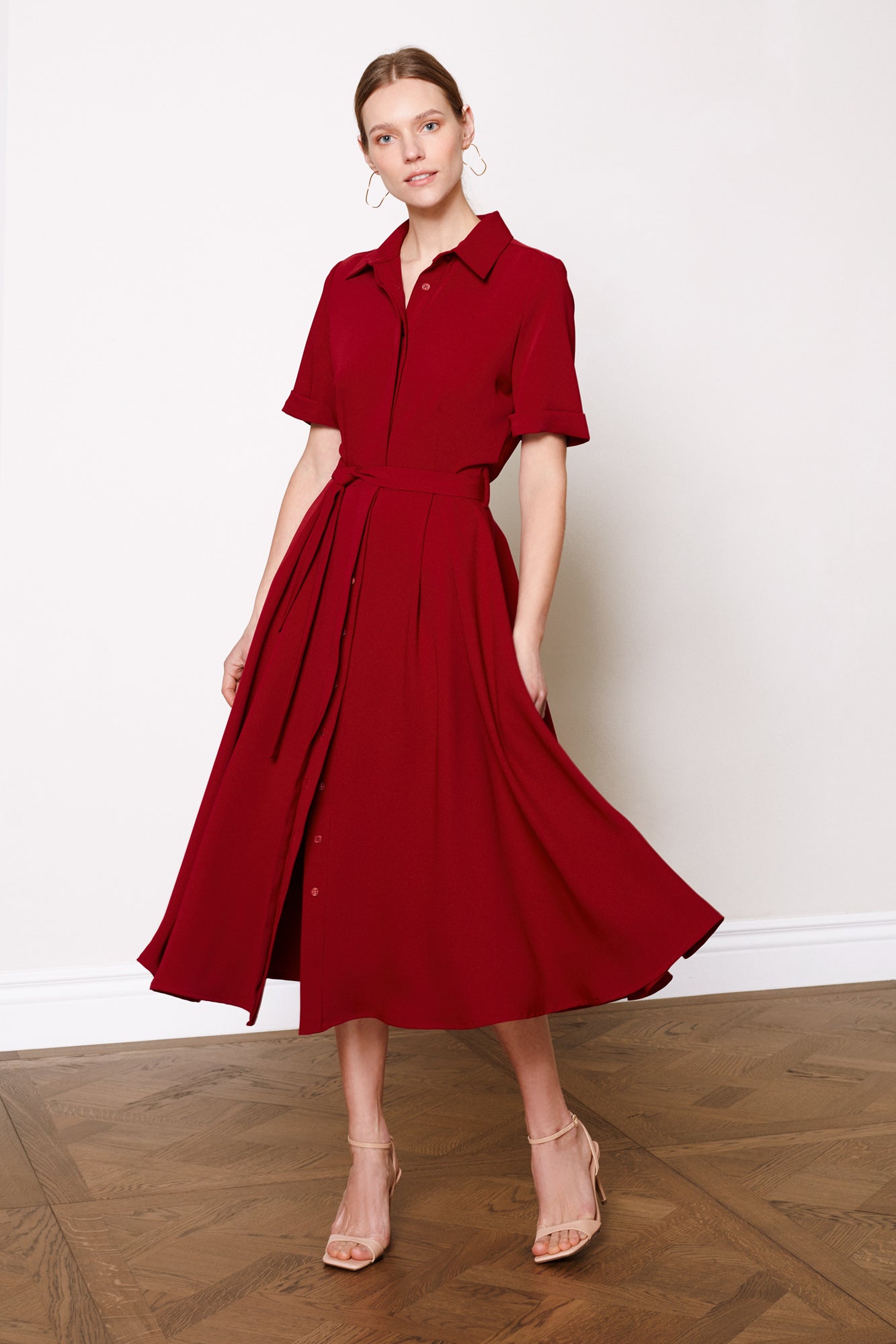 ELADA red midi shirt dress