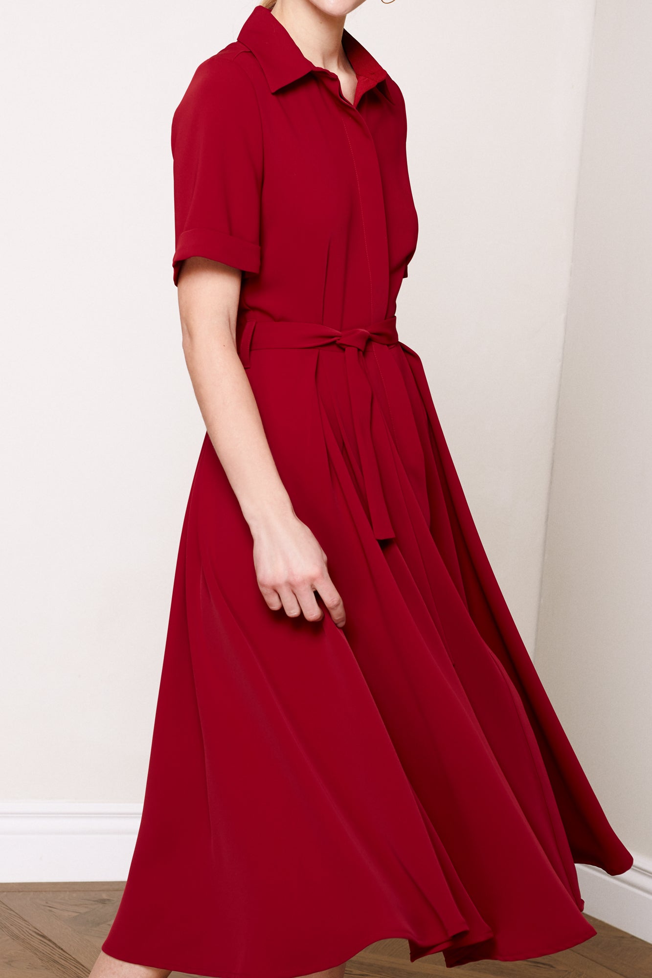 ELADA red midi shirt dress