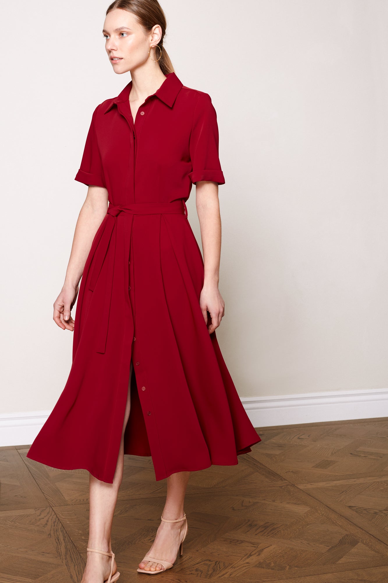 ELADA red midi shirt dress