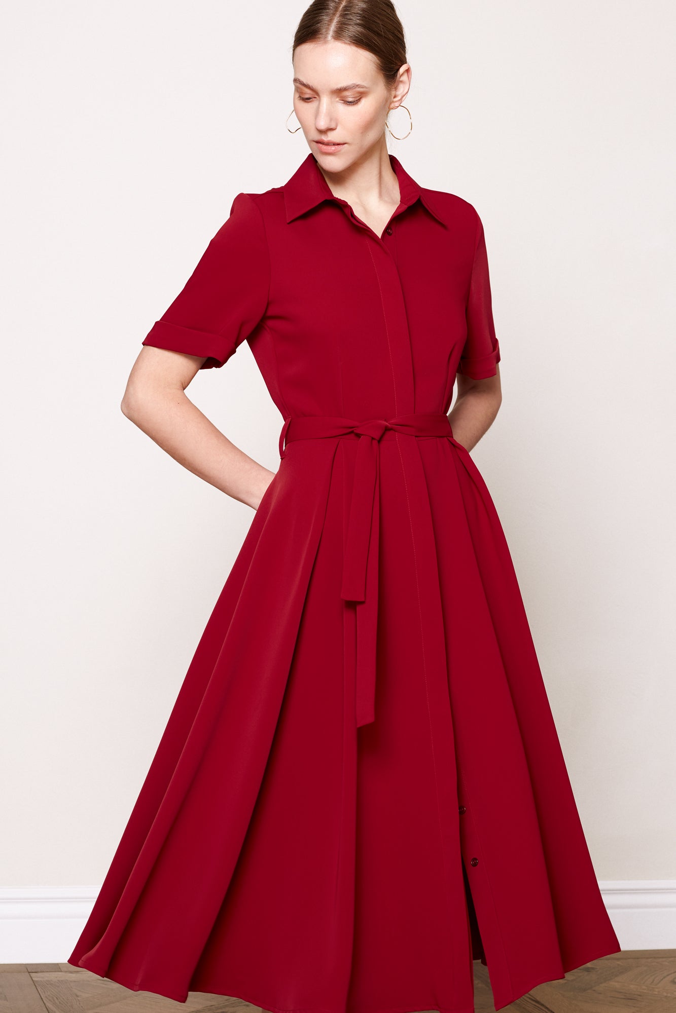 ELADA red midi shirt dress