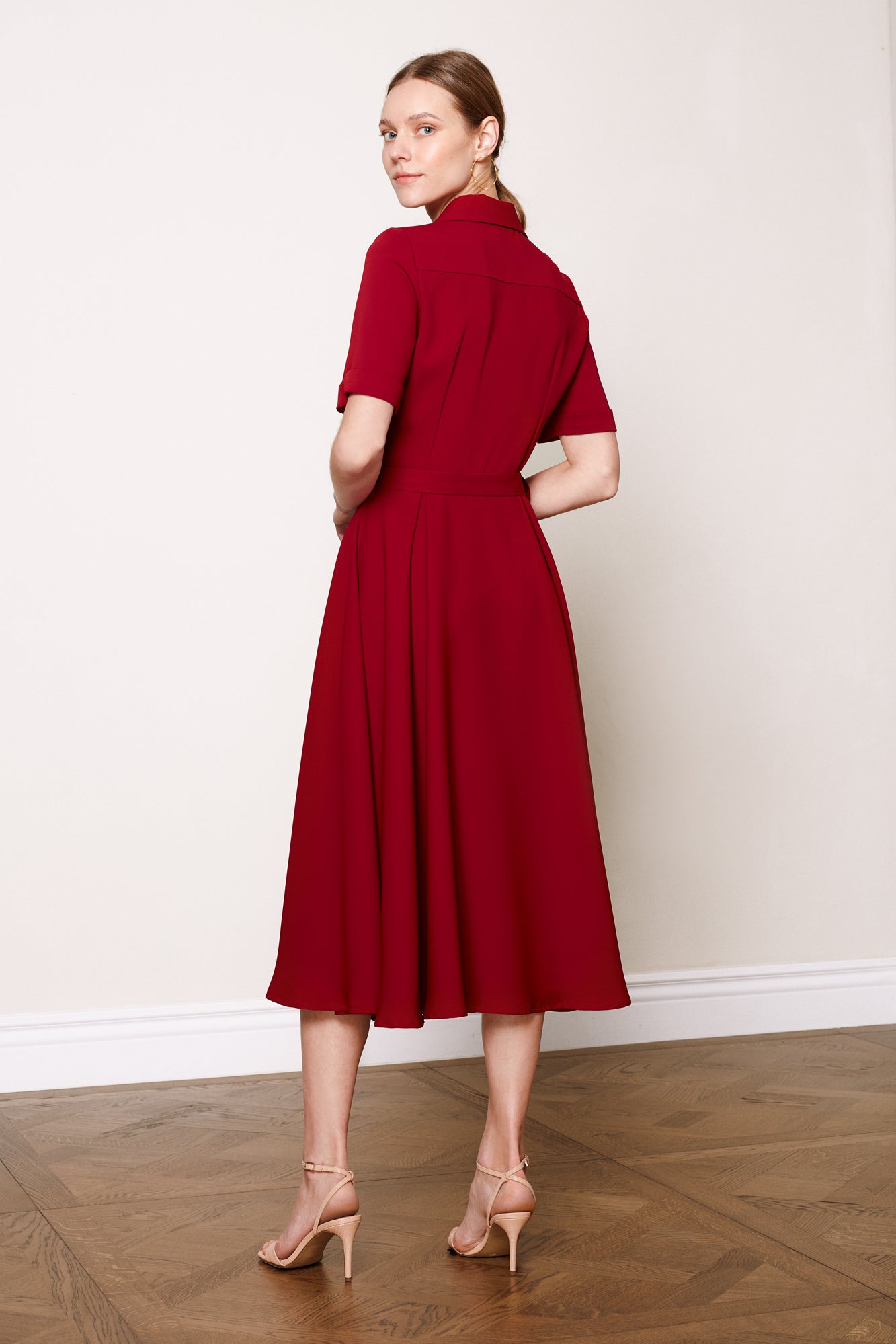 ELADA red midi shirt dress