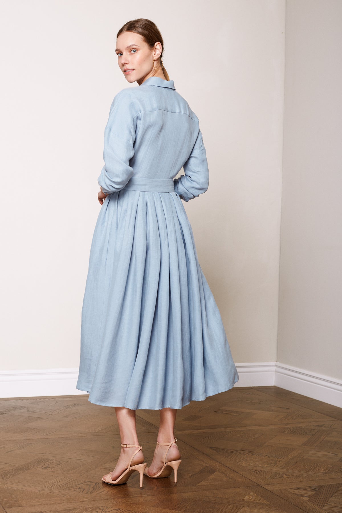 DYSANIA light blue pleated midi shirt dress