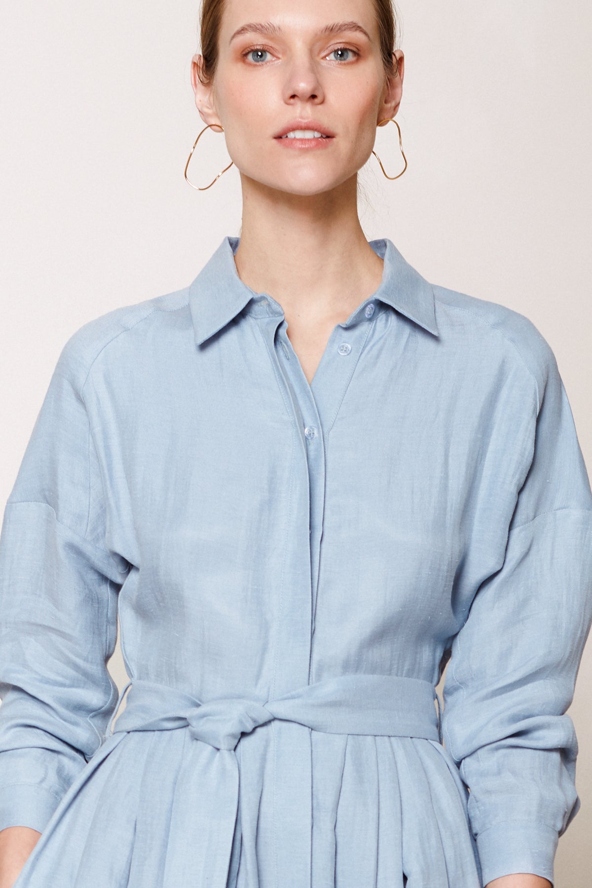 DYSANIA light blue pleated midi shirt dress