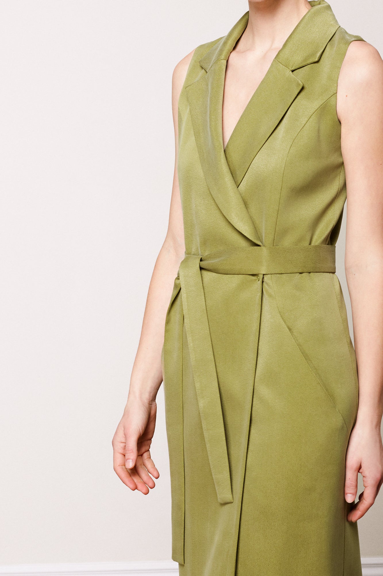 ALBA olive green midi vest dress