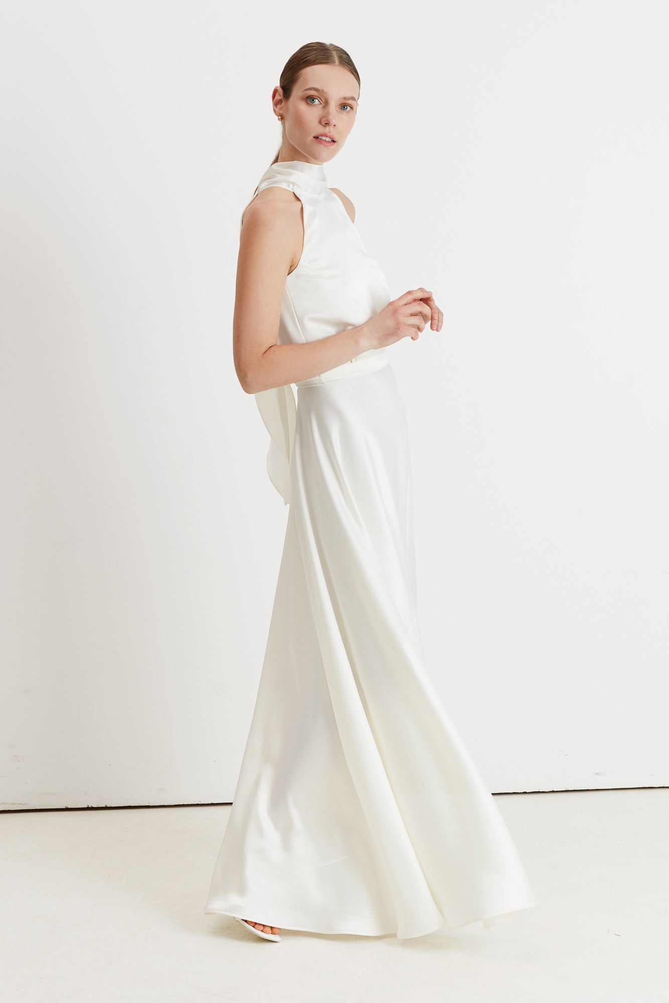 NOMA wedding dress bridal dress halter neck satin maxi dress with back ribbons