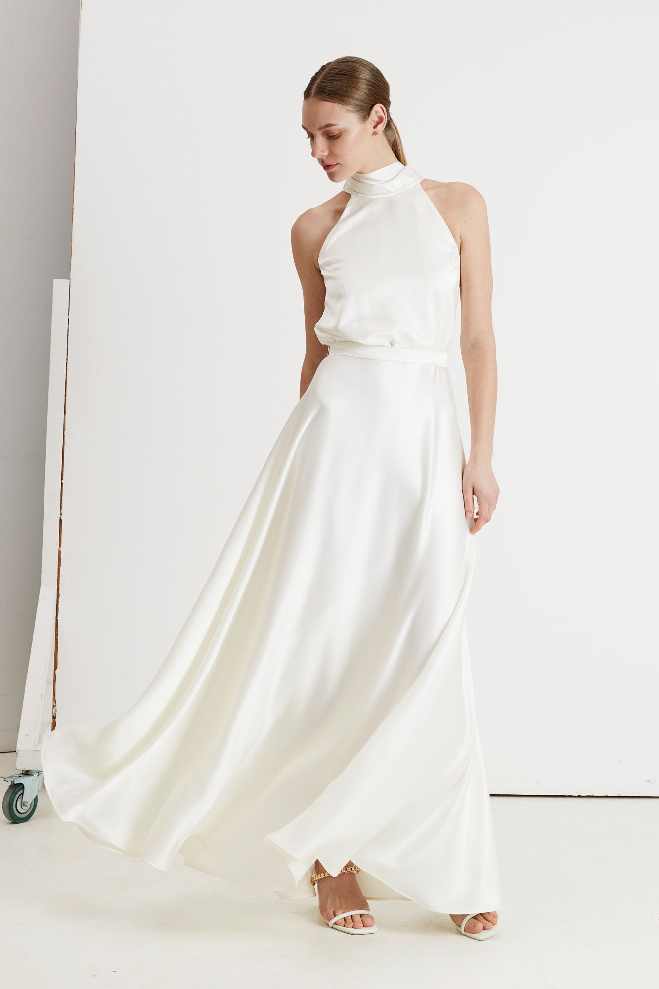 NOMA wedding dress bridal dress halter neck satin maxi dress with back ribbons