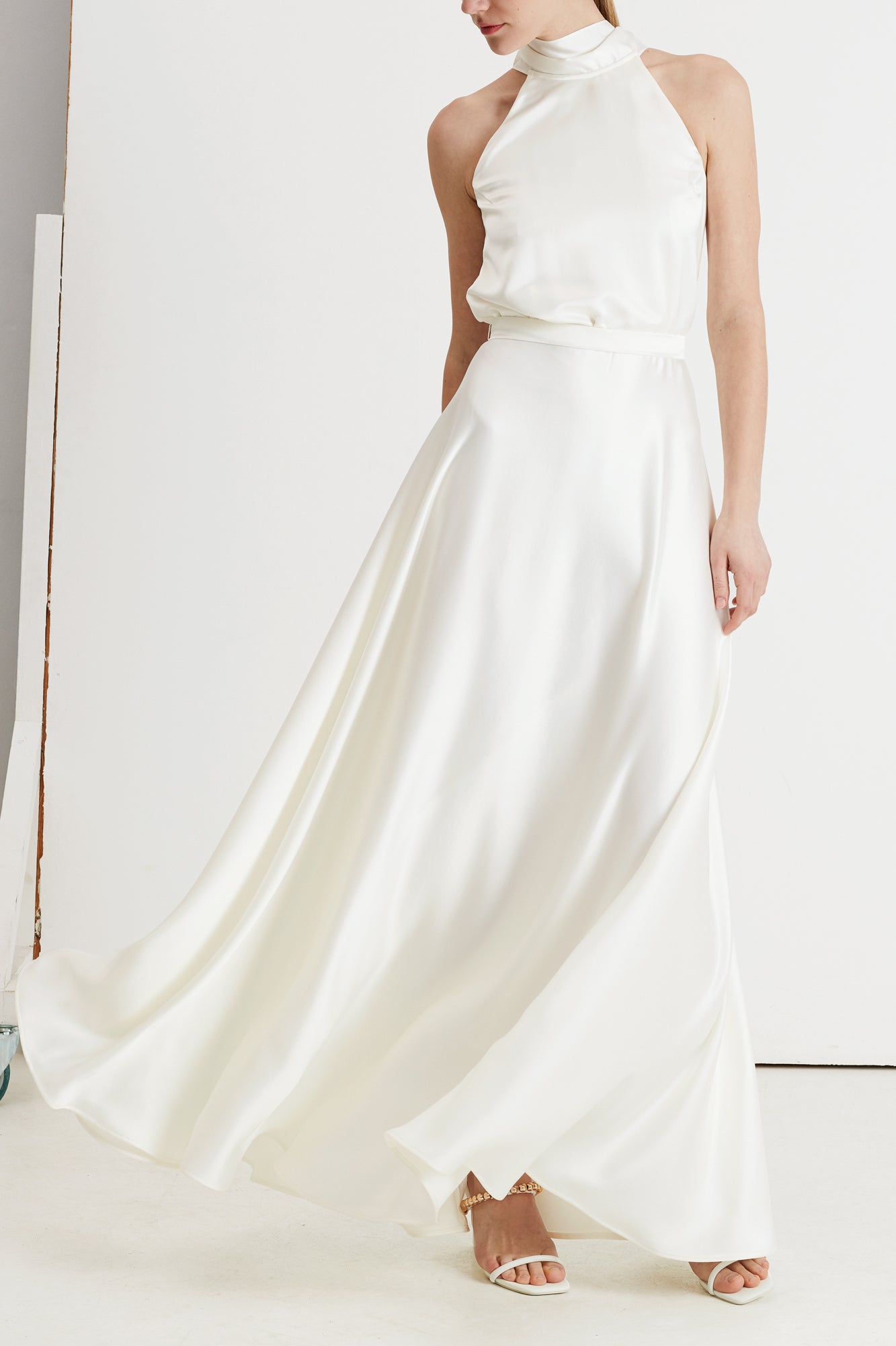 NOMA wedding dress bridal dress halter neck satin maxi dress with back ribbons