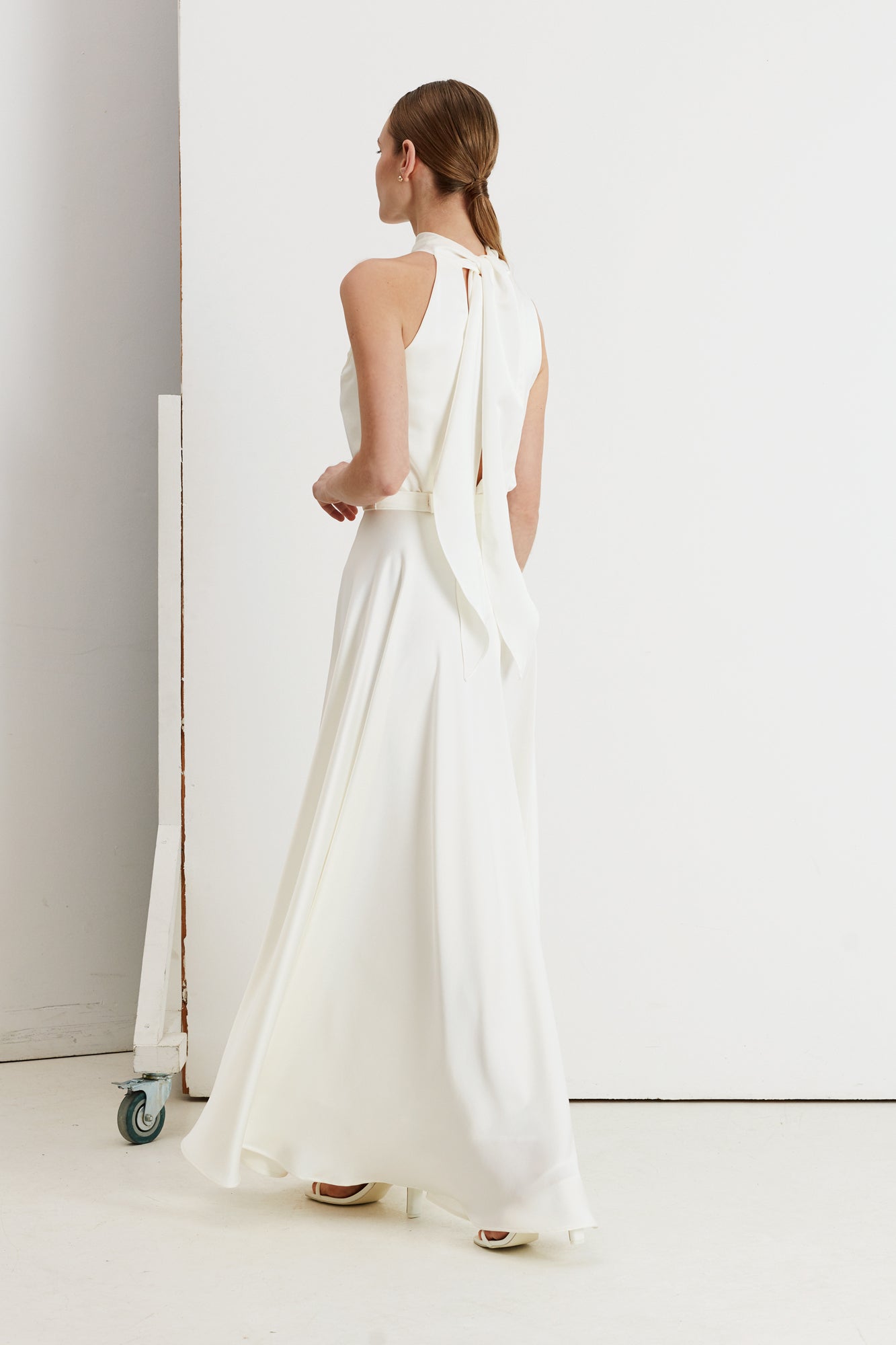 NOMA wedding dress bridal dress halter neck satin maxi dress with back ribbons