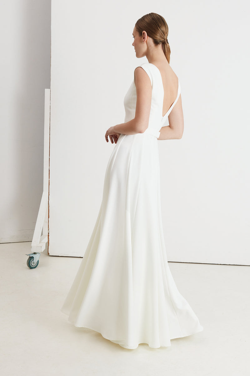 handmade Minimalist V Back Wedding Dress MELINA