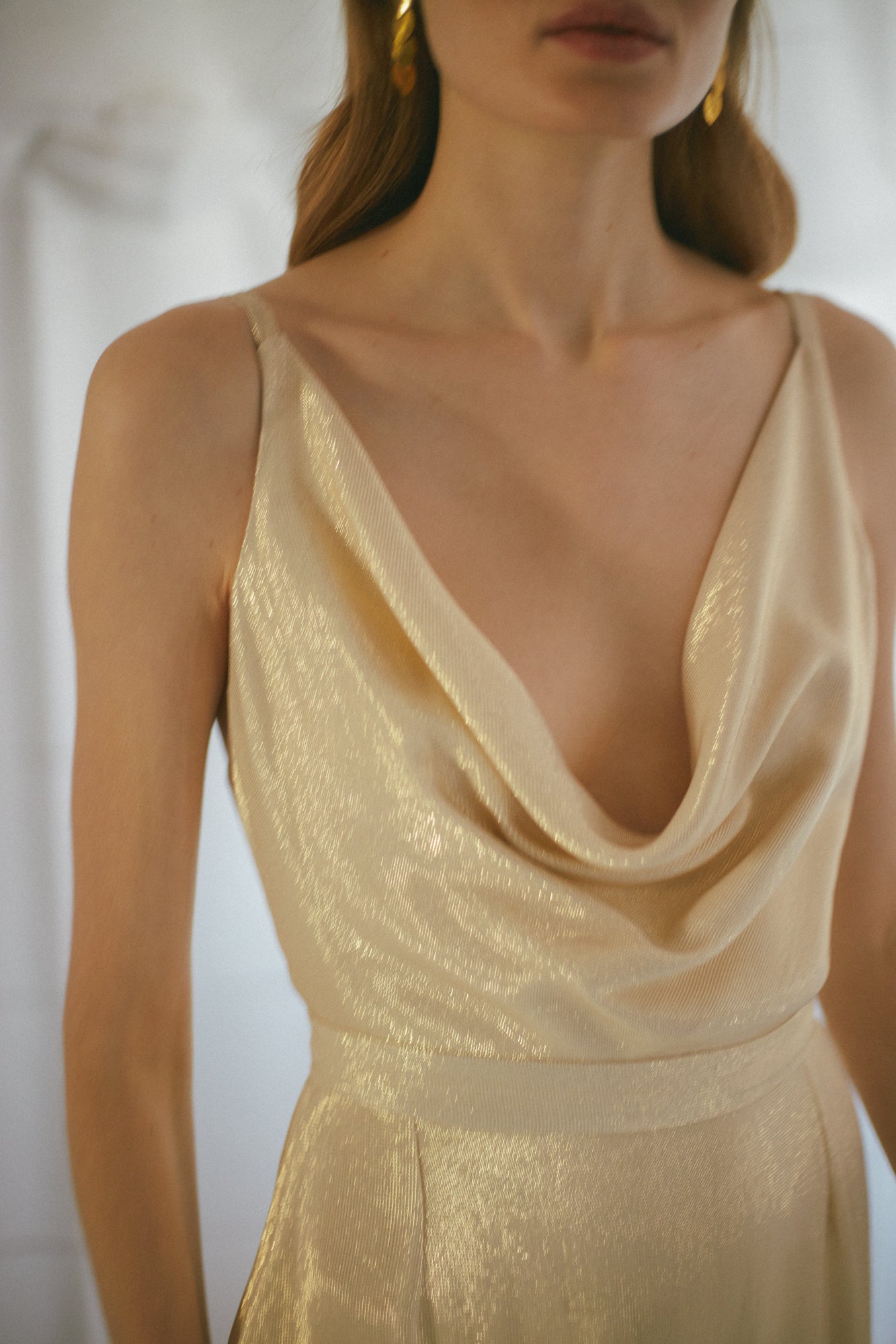 KAMEA beige gold open back midi dress