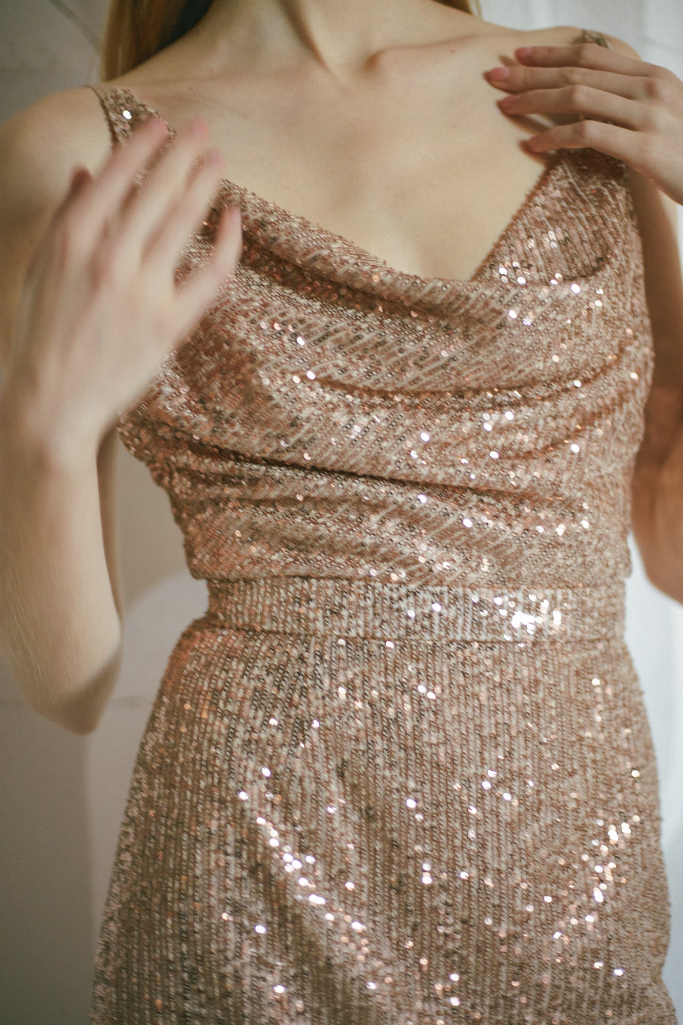 BERTA nude sequin cocktail dress