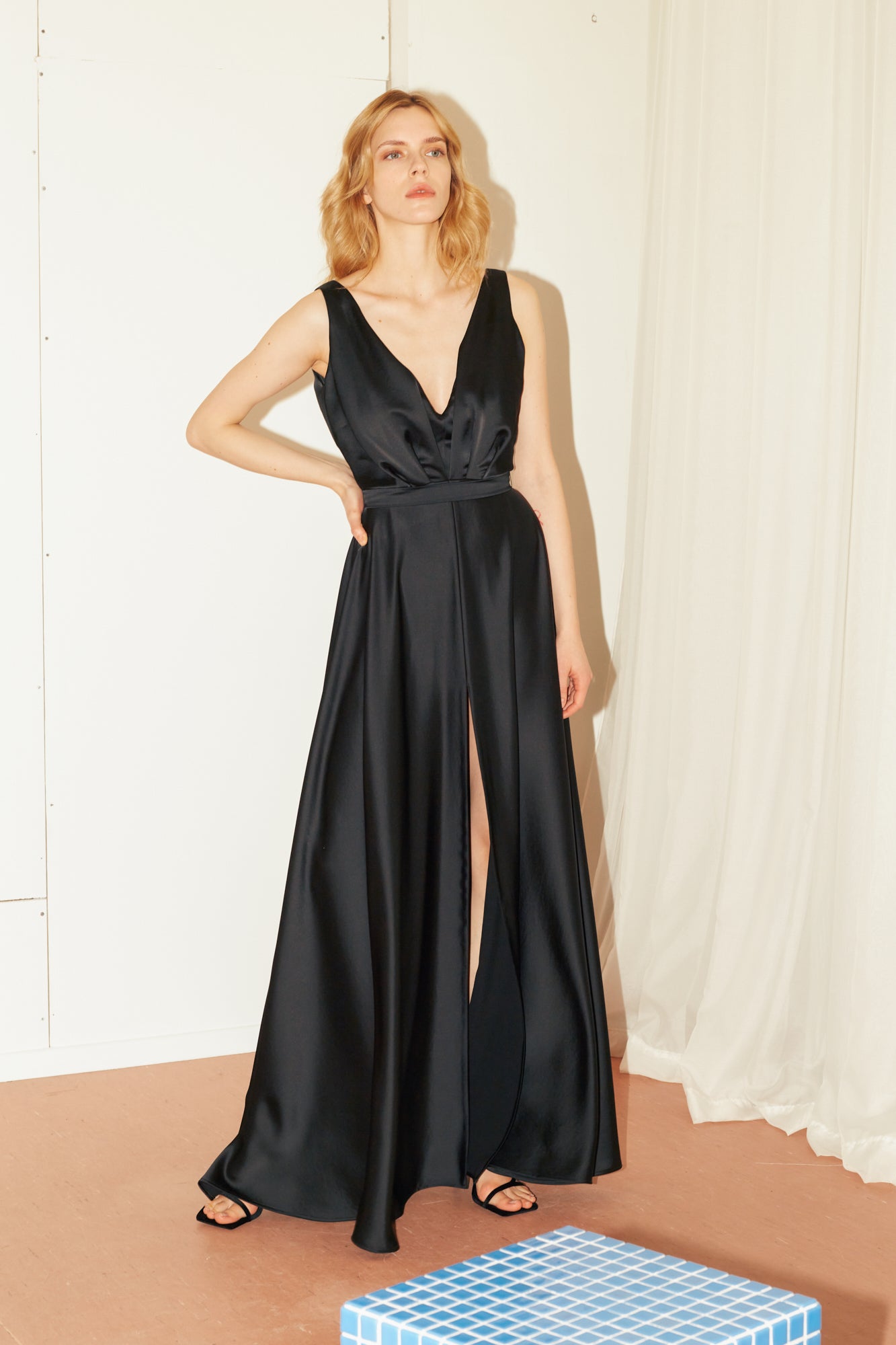 long black satin dress