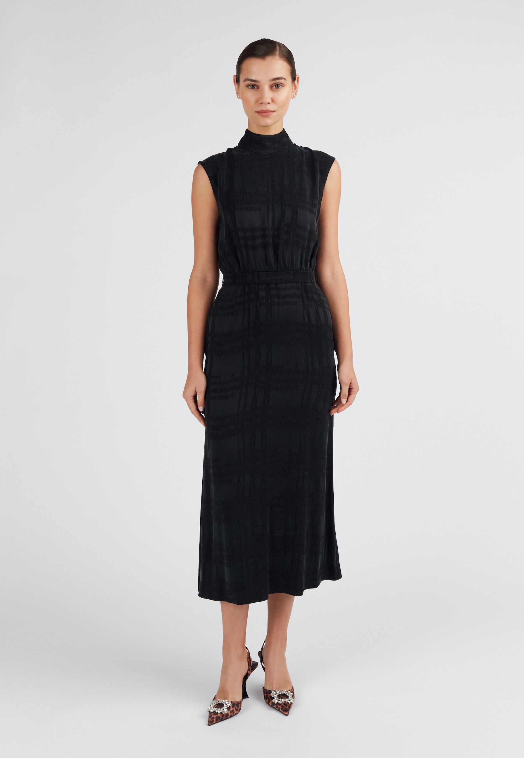 Black turtleneck medium length dress