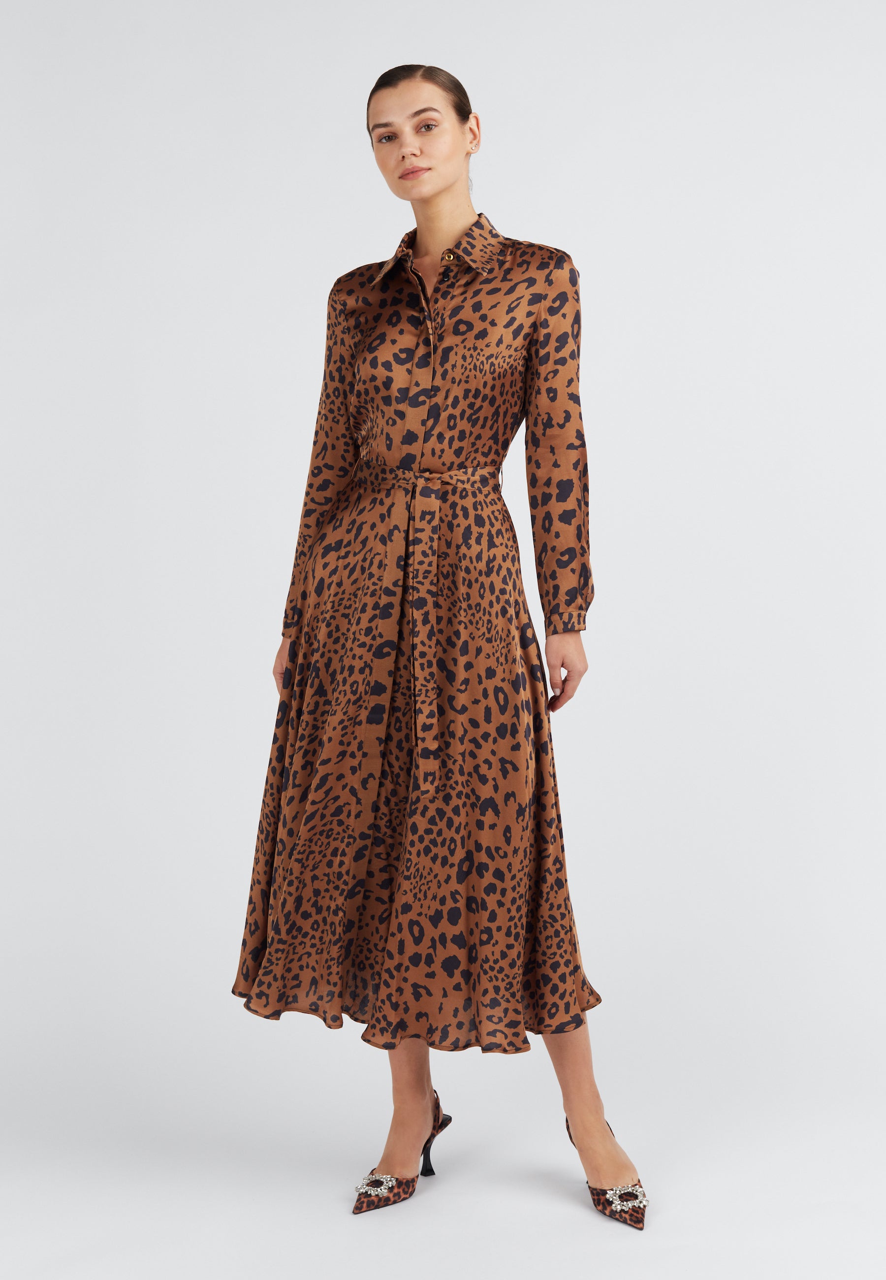 Brown black leopard print shirt dress BRENDA