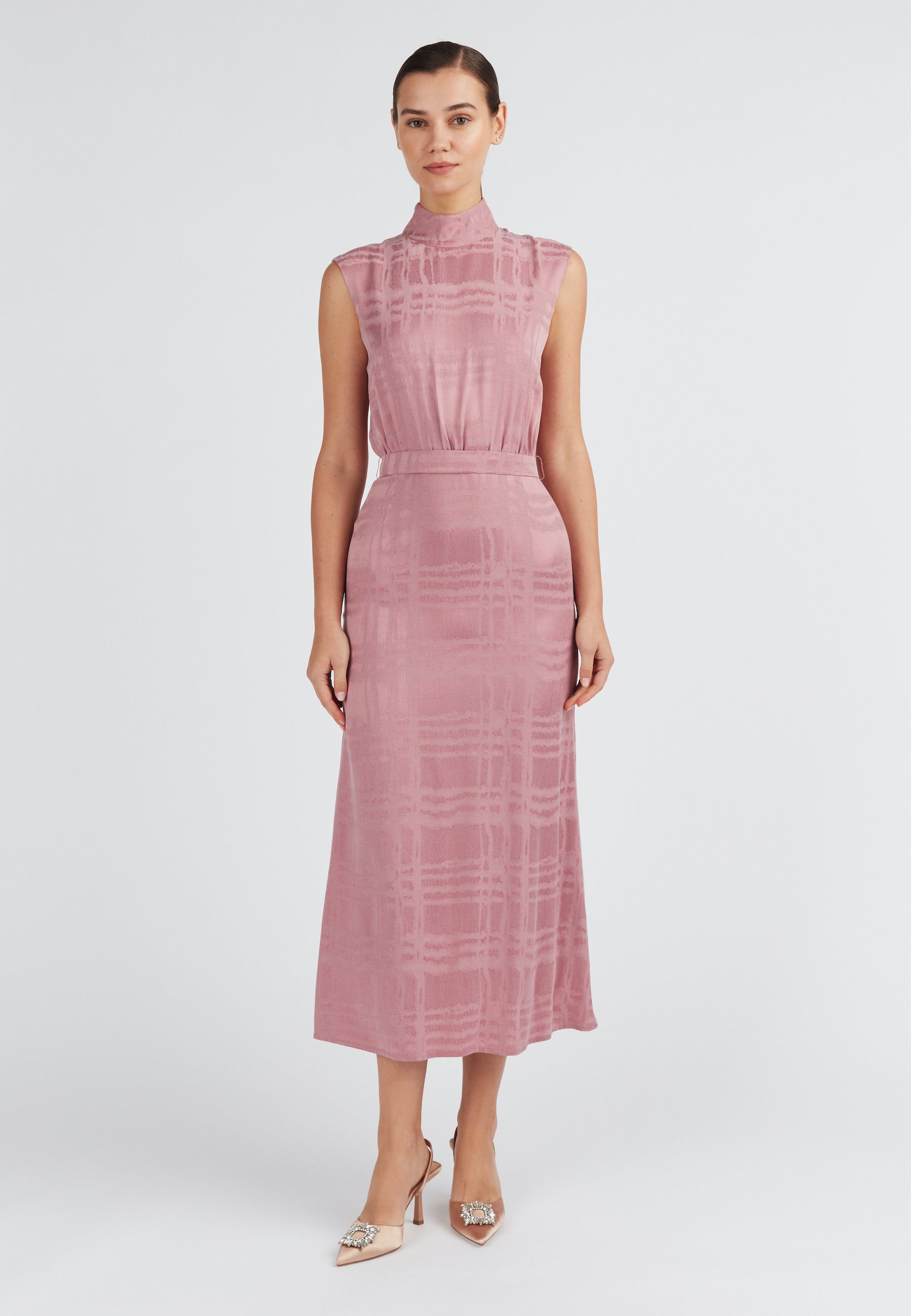Lavender Pink Turtleneck Midi length Dress 